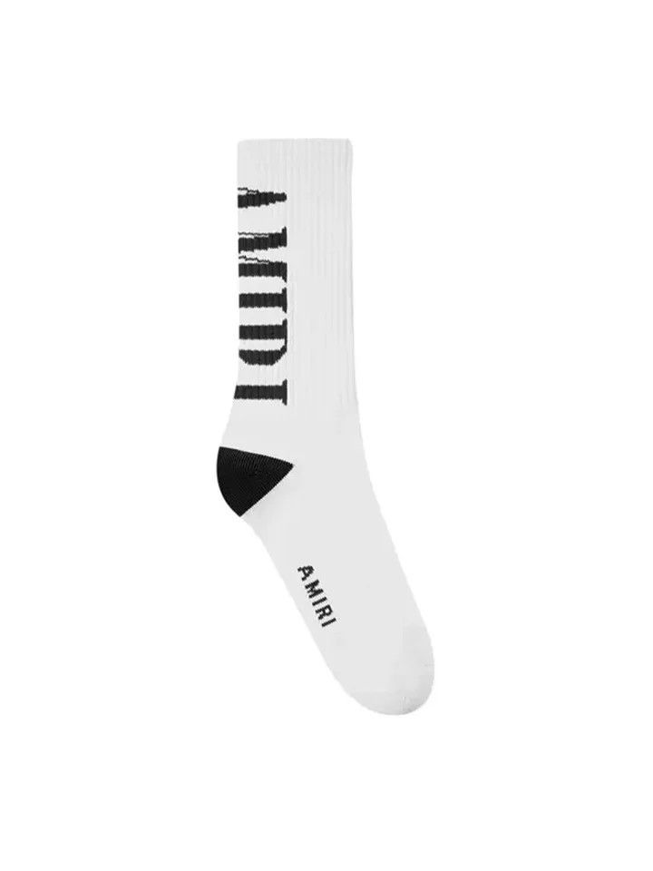 Amiri Amiri Vertical Logo Socks in White/Black Size 46 - 1 Thumbnail