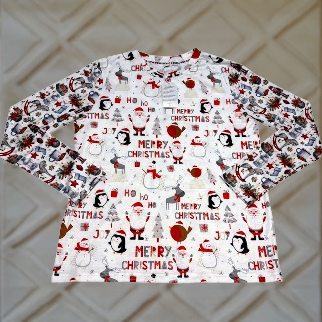 Vintage With Love Ugly Sweater Christmas Santa Snowman Penguin Reindeer Long Sleeve Top M Women Crew Neck T-Shirt White Christmas Theme Lifetime Holiday - Size M / US 6-8 / IT 42-44 - 1 Thumbnail