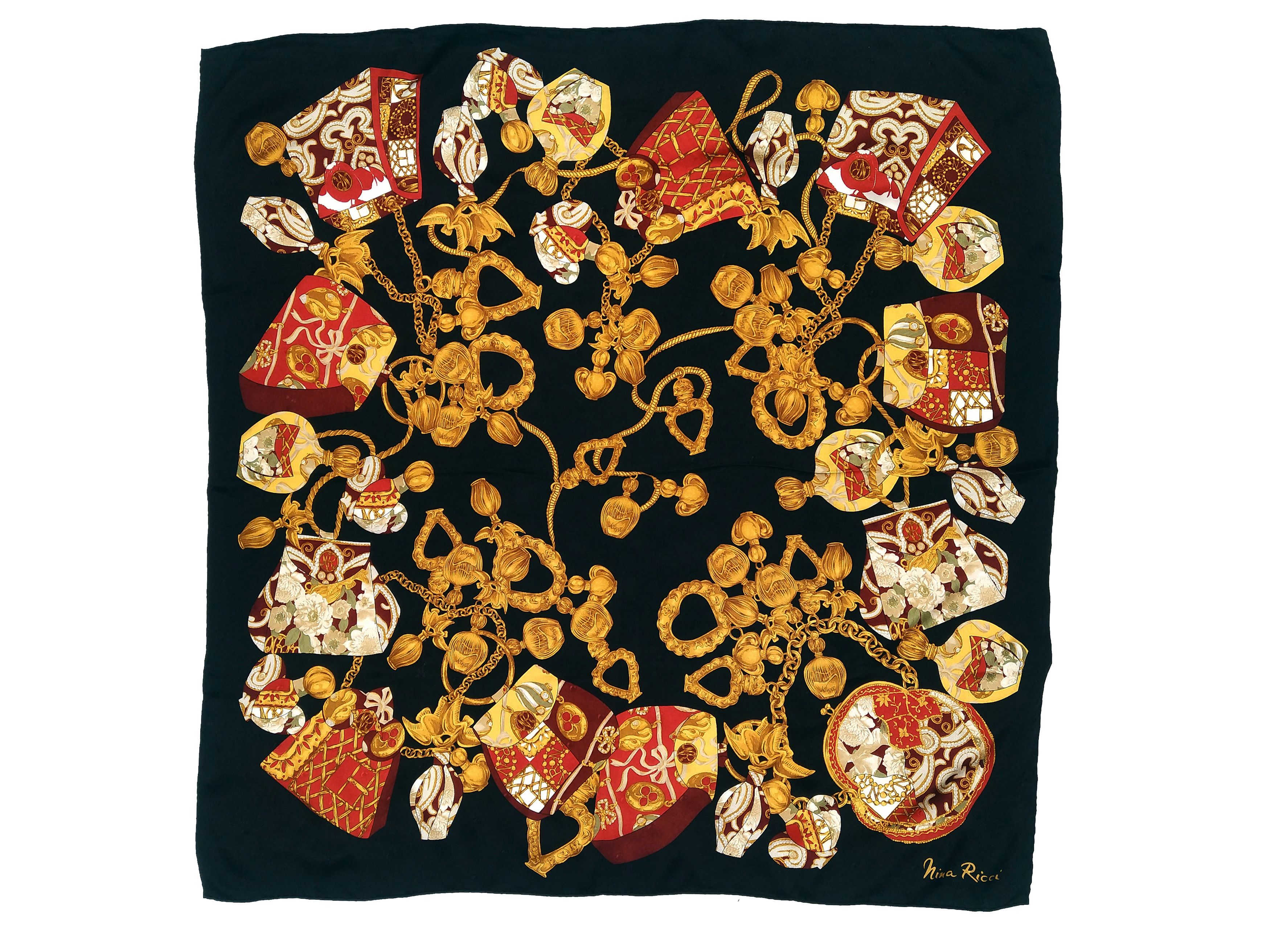 Nina Ricci Vintage 80s Nina Ricci black-gold big silk scarf shawl Size ONE SIZE - 6 Thumbnail