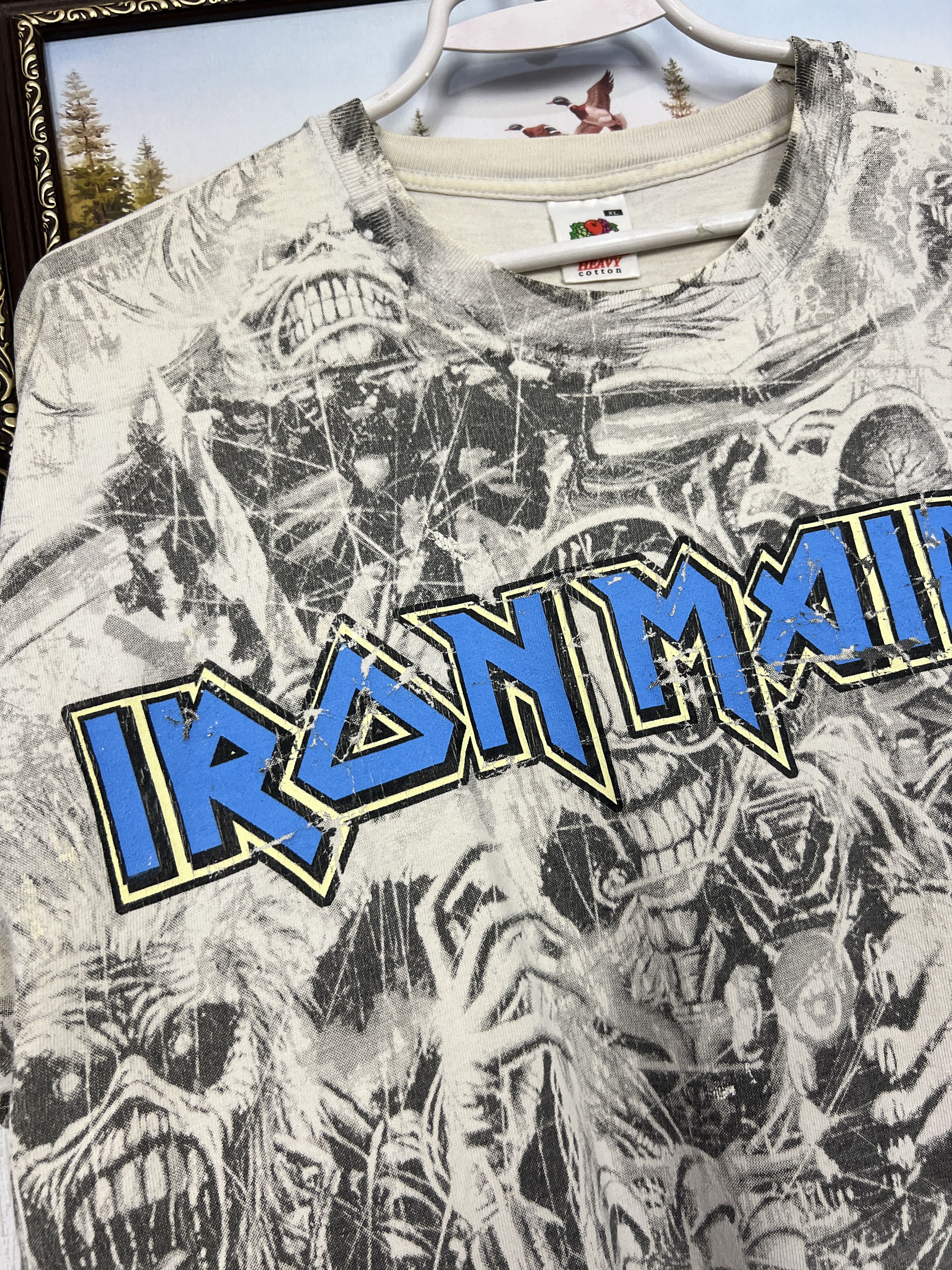 Vintage Vintage Iron Maiden Band Tee All Over Print Shirt White Rare Size US XL / EU 56 / 4 - 3 Thumbnail