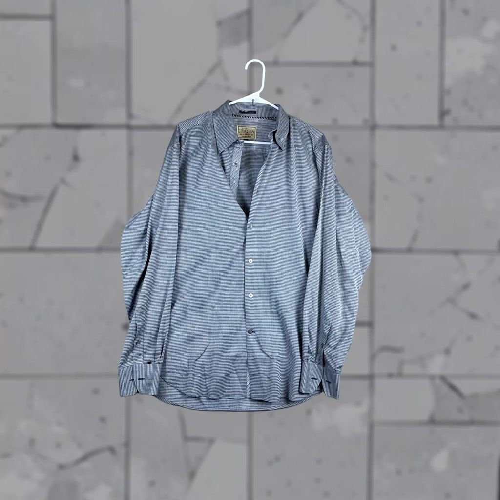 Vintage VINTAGE Italia Button-Up Shirt Mens Large Grey Excellent Long Sleeve Textured Size US L / EU 52-54 / 3 - 1 Thumbnail