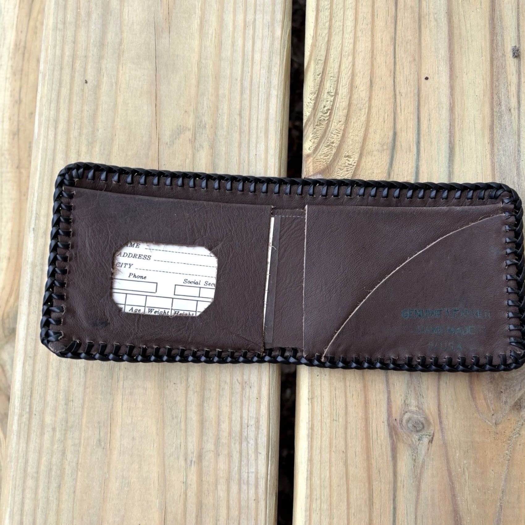 Vintage VINTAGE Hand Tooled Leather Wallet Bifold Trucker Design Whipstitch Big Rig Handmade Men's Brown Leather Wallet 8.5in Open 4in Folded Size ONE SIZE - 2 Thumbnail