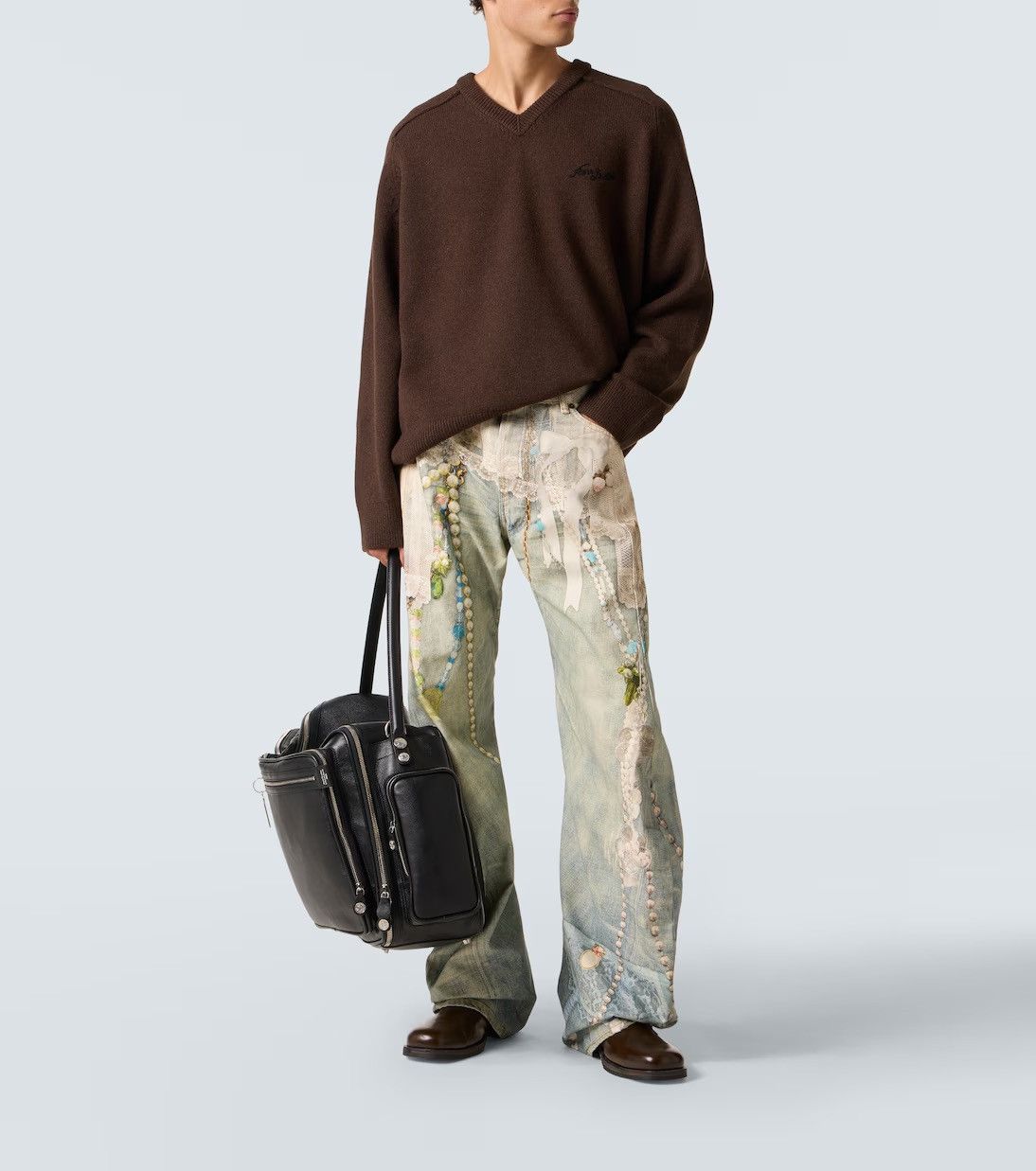 Acne Studios Acne Studios 2006M Printed Barrel-leg Jeans White/Green Size US 32 / EU 48 - 1 Thumbnail