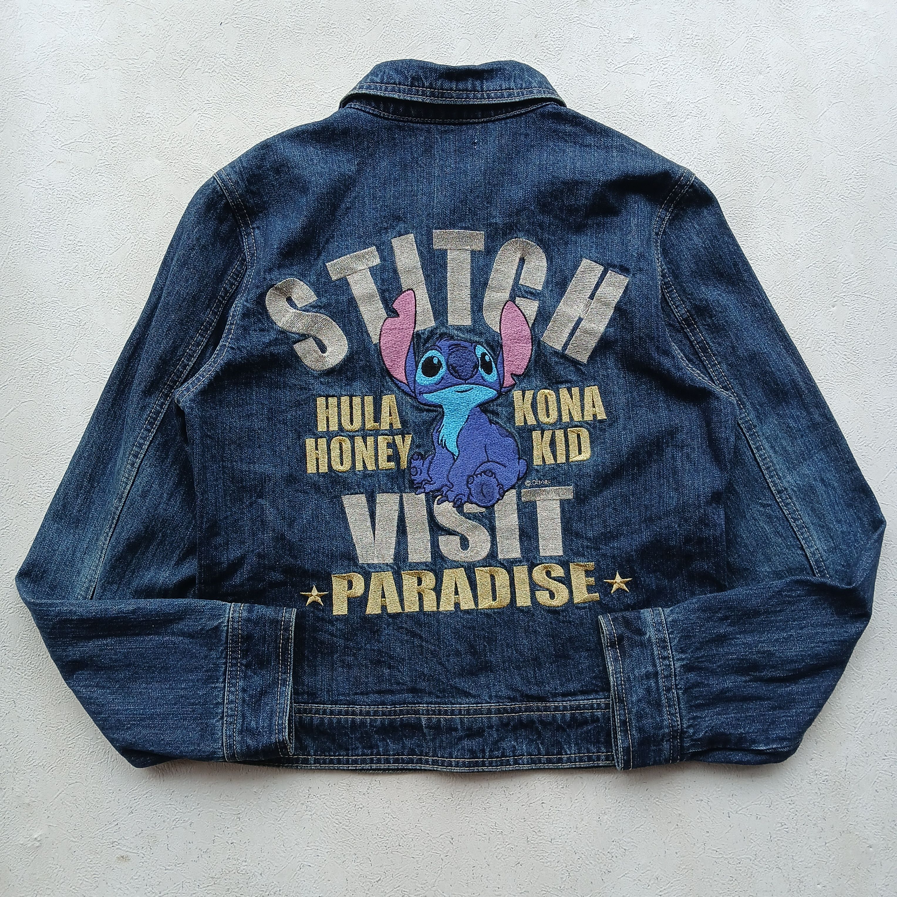 image of Vintage Disney Lilo N Stitch Embroidery Denim Jacket Trucker in Indigo, Women's (Size Medium)