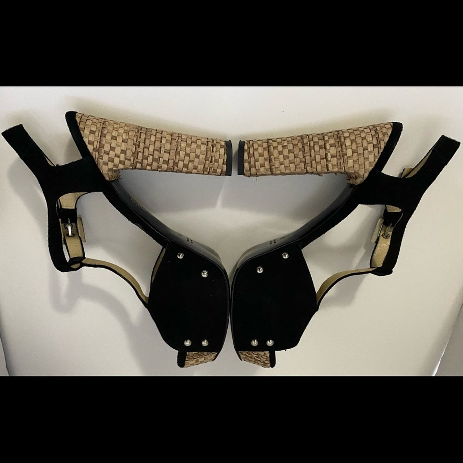& Other Stories Gianni Ferrante black suede T-strap w/ straw heel platform . Size US 10 / IT 40 - 5 Thumbnail