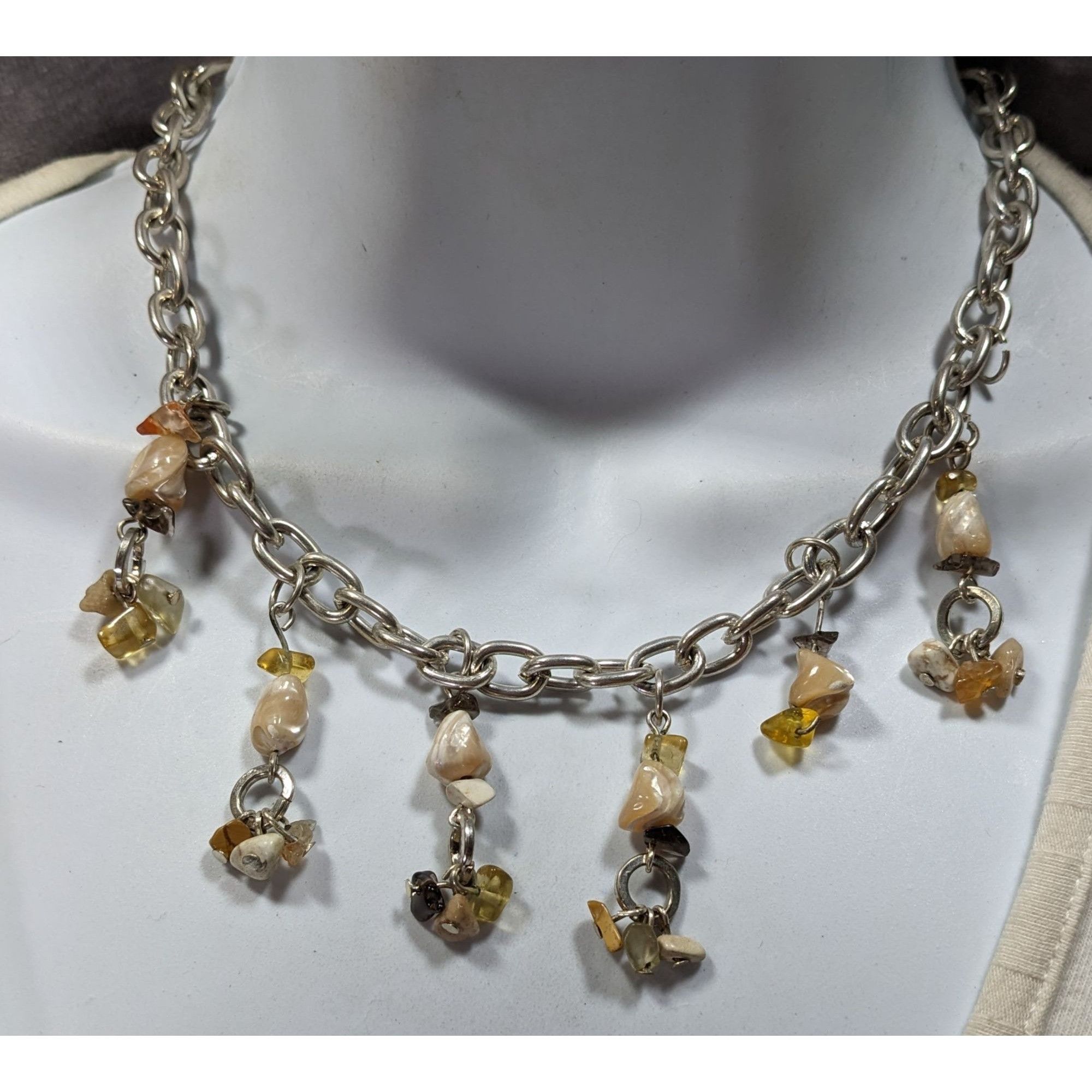 Handmade Handmade Gemstone Chip Fringe Necklace On Silver Tone Chain Size ONE SIZE - 5 Thumbnail