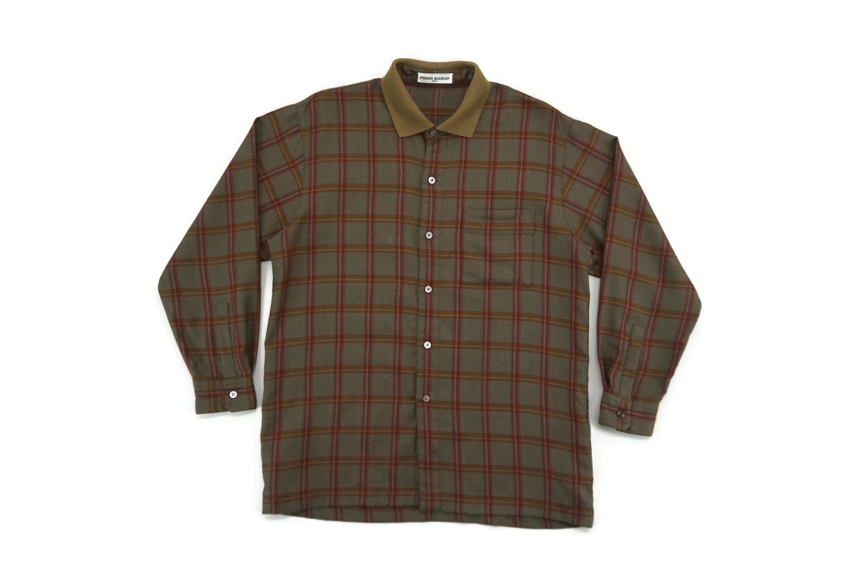 Pierre Balmain Vintage Plaid Wool Button Down Shirt Made in Japan Size US M / EU 48-50 / 2 - 1 Thumbnail