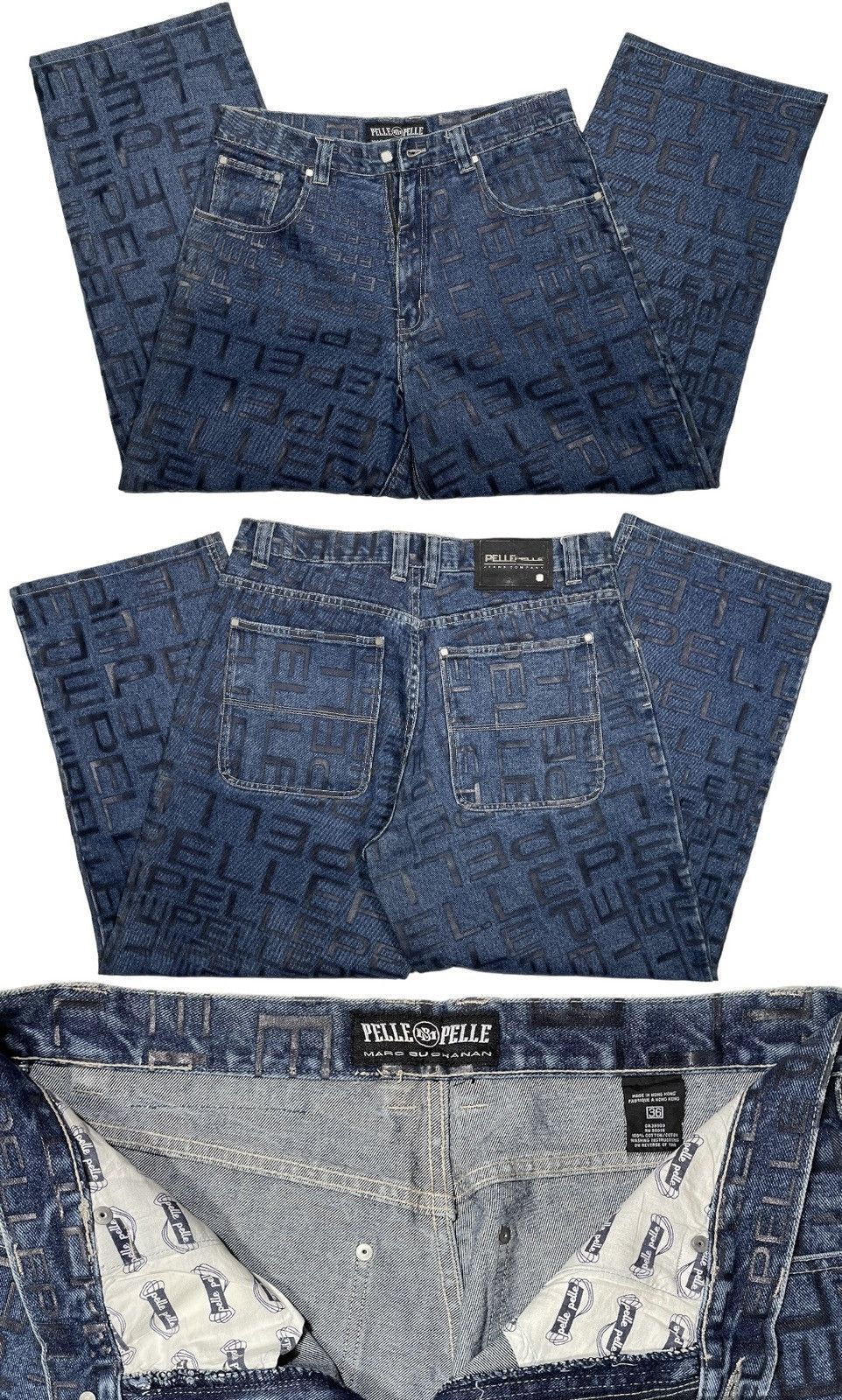 Vintage rare PELLE PELLE MONOGRAM BAGGY JEANS