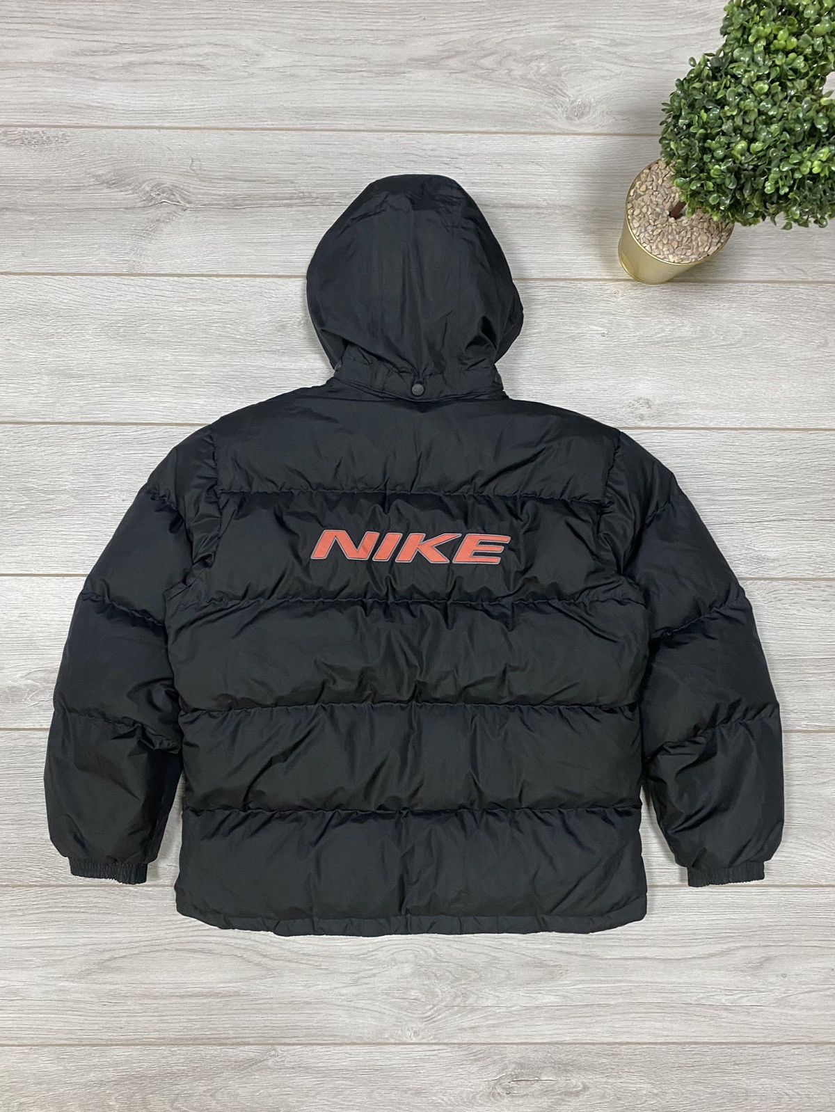 image of 1990X Clothing x Deadstock Nike Spell Out 90's Vintage Puffer Jacket Y2K Big Logo in Black (Size Me