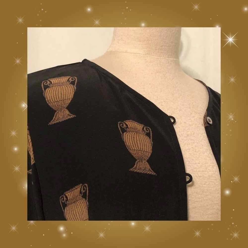 Designer Black Silk Blouse with Golden Urns - NWOT Size M / US 6-8 / IT 42-44 - 3 Thumbnail