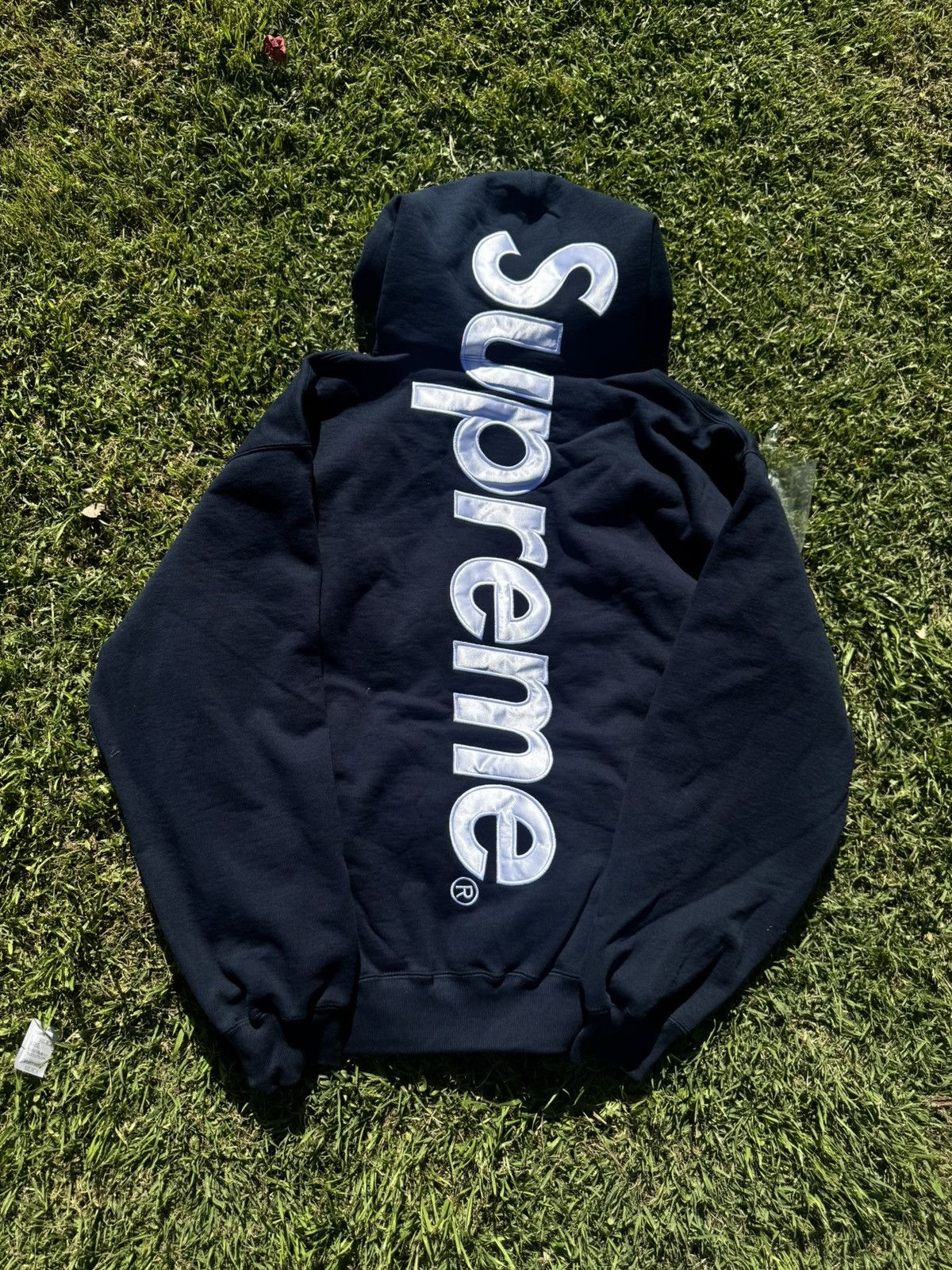 Supreme Supreme Satin Appliqué Sweatshirt Navy Size US XL / EU 56 / 4 - 1 Thumbnail