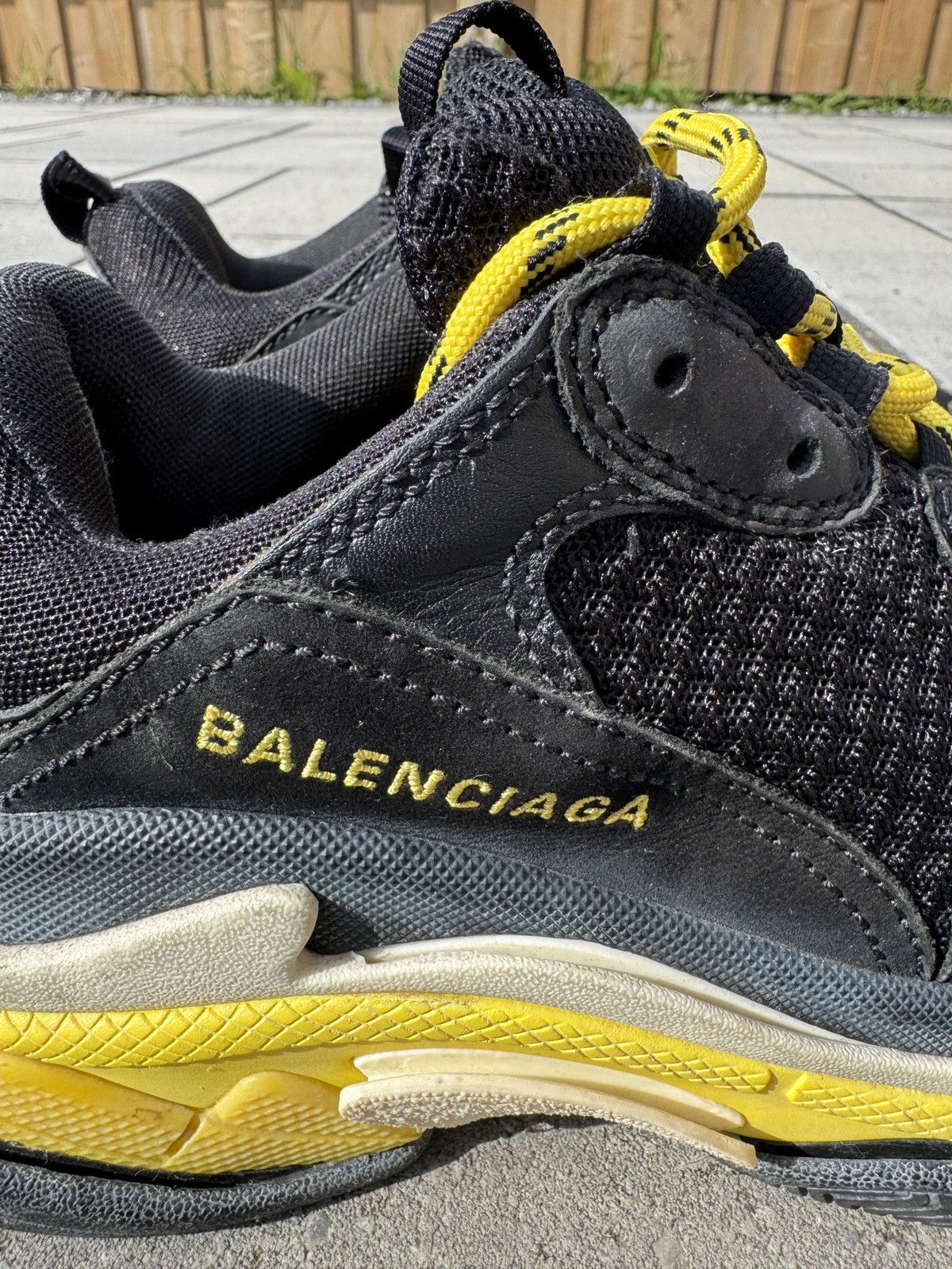 Balenciaga Balenciaga Triple S Distressed Sneakers Black/Yellow Size US 7 / IT 37 - 2 Thumbnail