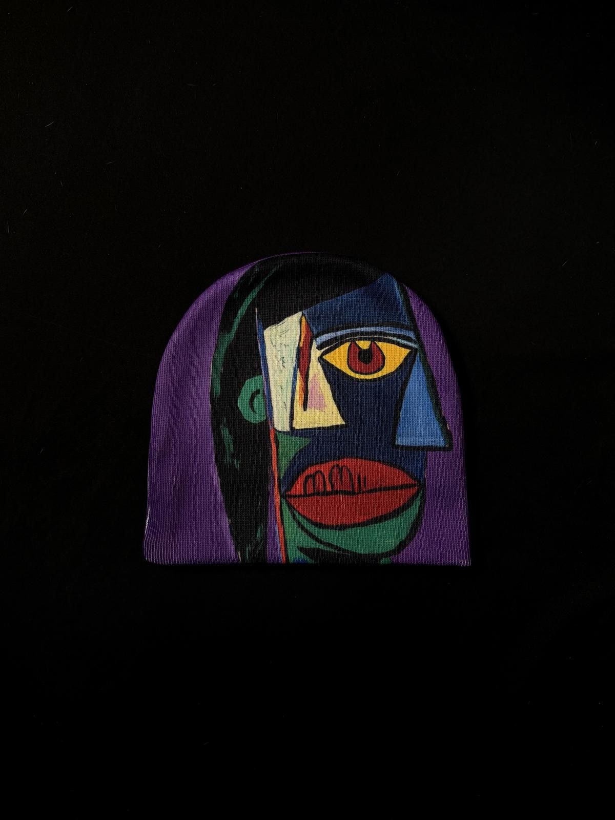 Japanese Brand Picasso Style Abstract Face Print No Cuff Knit Beanie Hat Size ONE SIZE - 1 Thumbnail