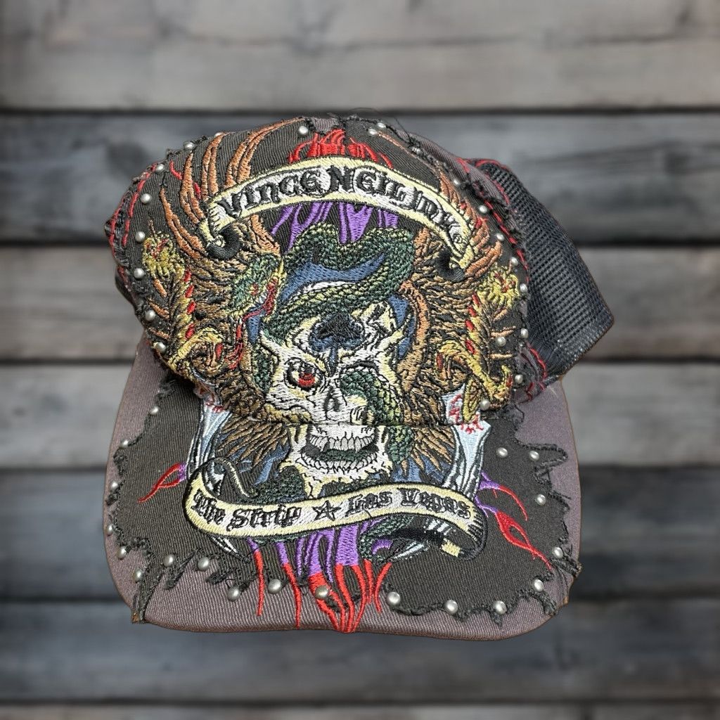 Ed Hardy Vince Neil Hat Trucker Men One Size Black Adjustable Embroidered Logo Las Vegas Vintage Style Y2K Ed Hardy-Style Skull Size ONE SIZE - 1 Thumbnail