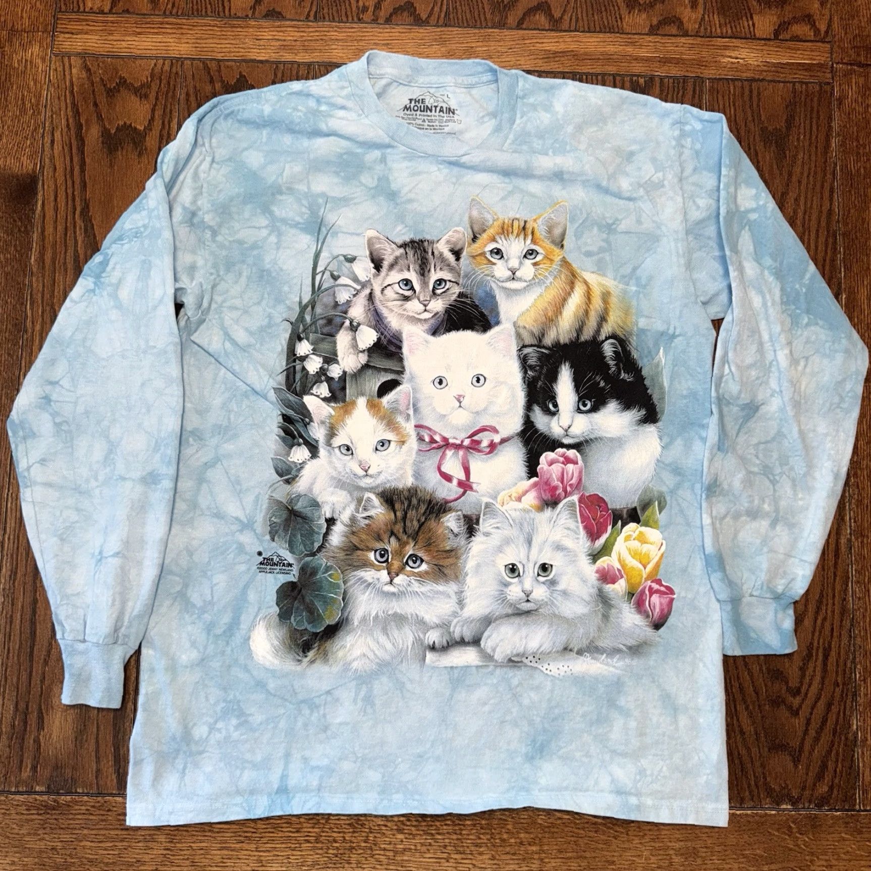 The Mountain VINTAGE The Mountain Shirt Mens Large Tie Dye Cats USA Graphic Print Crew Neck Long Sleeve Blue Cotton Knit T-Shirt Mens Gyms Cats USA 90s? Size US L / EU 52-54 / 3 - 2 Thumbnail