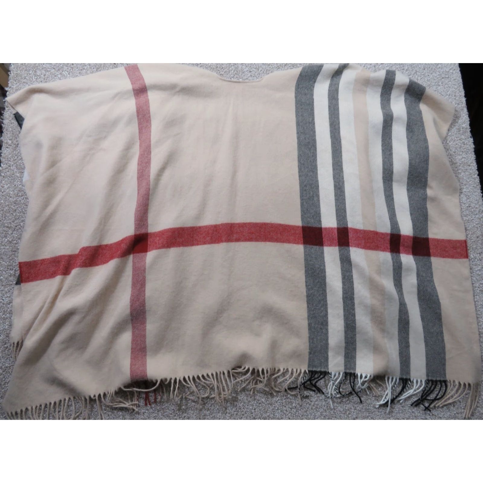 Vintage FRAAS Scarf Women's Plaid Ruana Wrap Beige Shawl/Wrap Designer Fringe Trim Size ONE SIZE - 6 Thumbnail