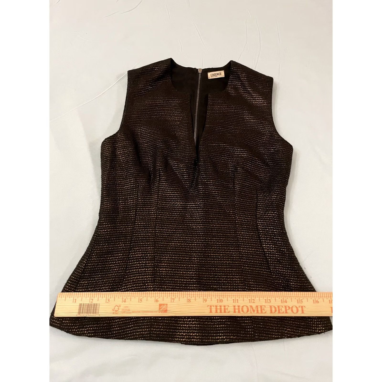L'AGENCE L'Agence Vest Womens Size 2 Black Gold Metallic Textured Zip Up Sleeveless Top Size XS / US 0-2 / IT 36-38 - 7 Thumbnail