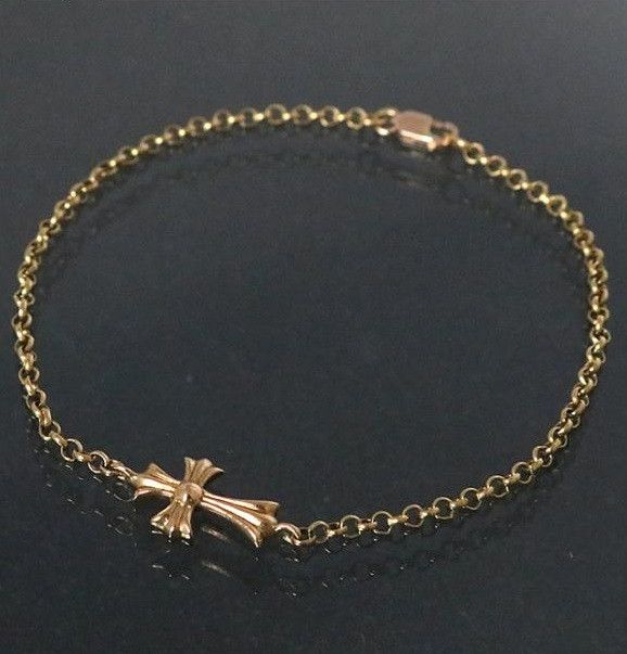 image of Chrome Hearts Roll Chain Cross Bracelet in Gold, Men's
