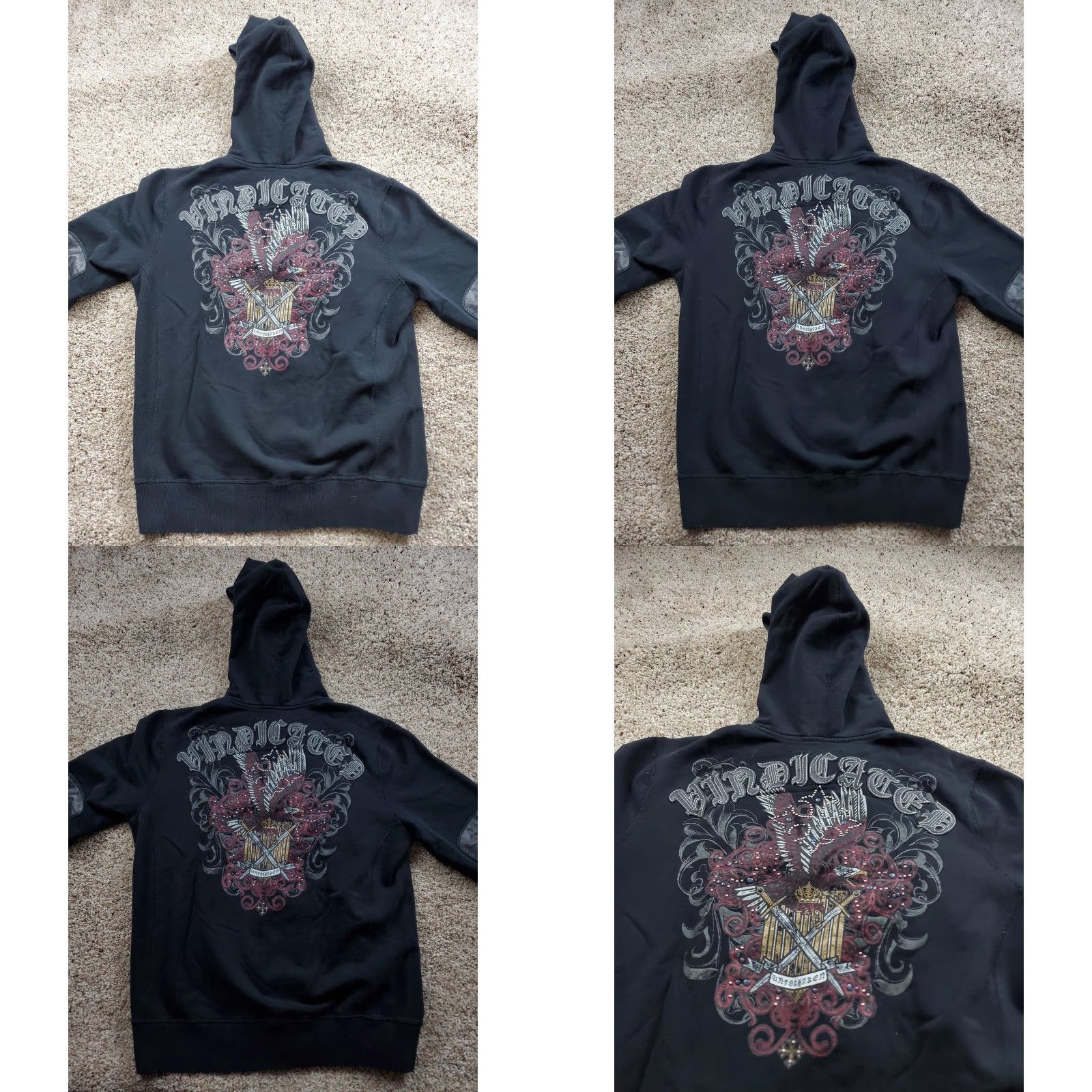 Express VINTAGE Express Hoodie Mens Large Black Embroidered Studded Graphic Vindicator Y2K Size US L / EU 52-54 / 3 - 8 Thumbnail