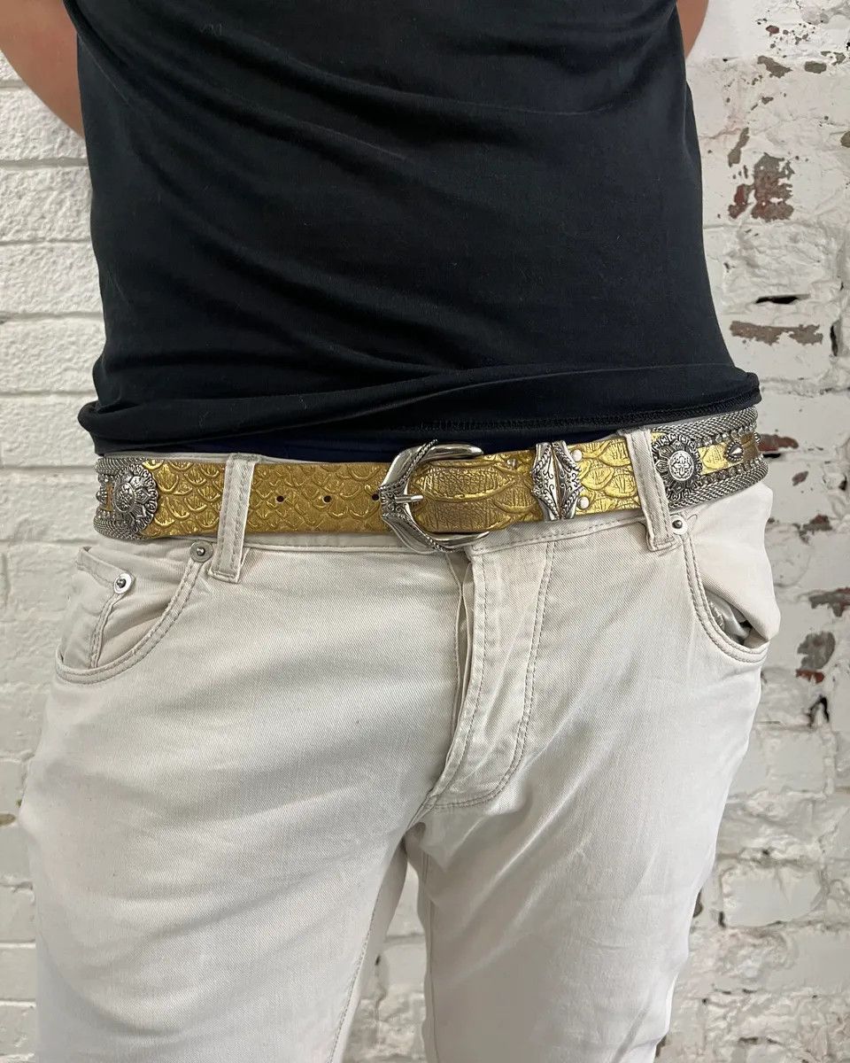 Vintage Nanni Gold Yellow Leather Python Effect Studded Belt Size ONE SIZE - 2 Thumbnail