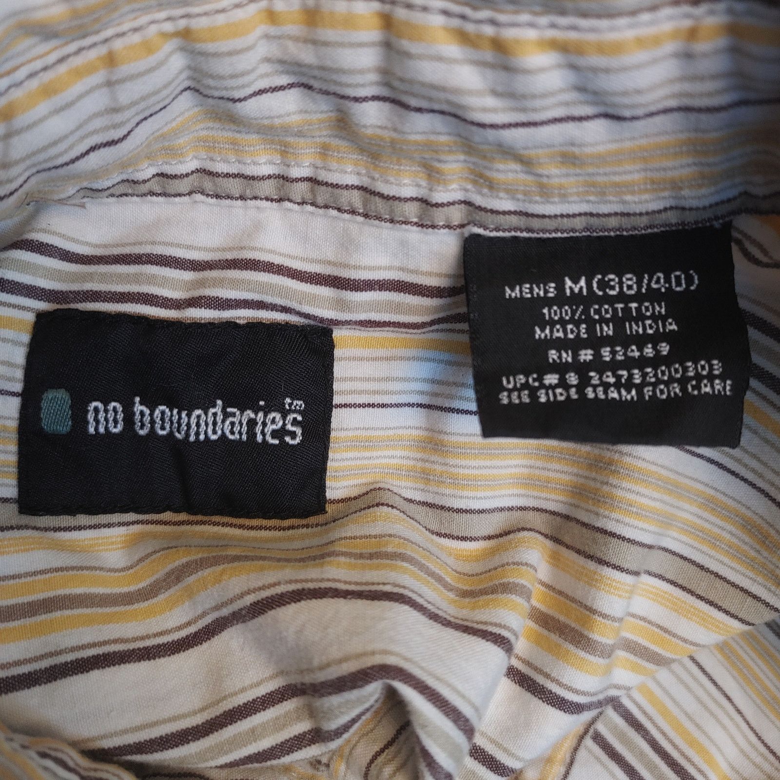 Other No Boundaries Men M Off-White Brown/Gray Stripe Dress Shirt Size US M / EU 48-50 / 2 - 3 Thumbnail