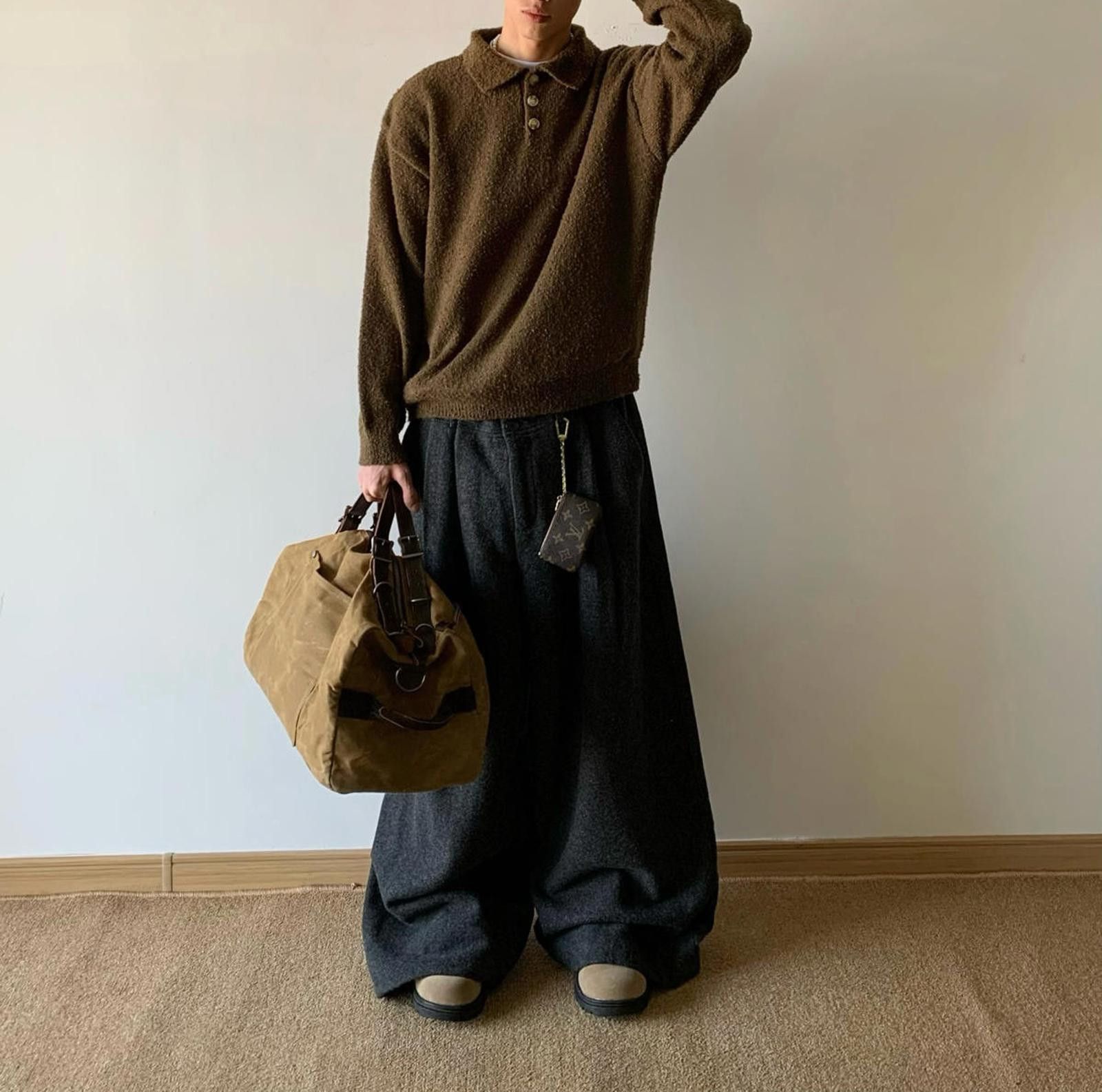 Vintage Cozy Brown Fleece Polo Sweater Size US M / EU 48-50 / 2 - 2 Thumbnail