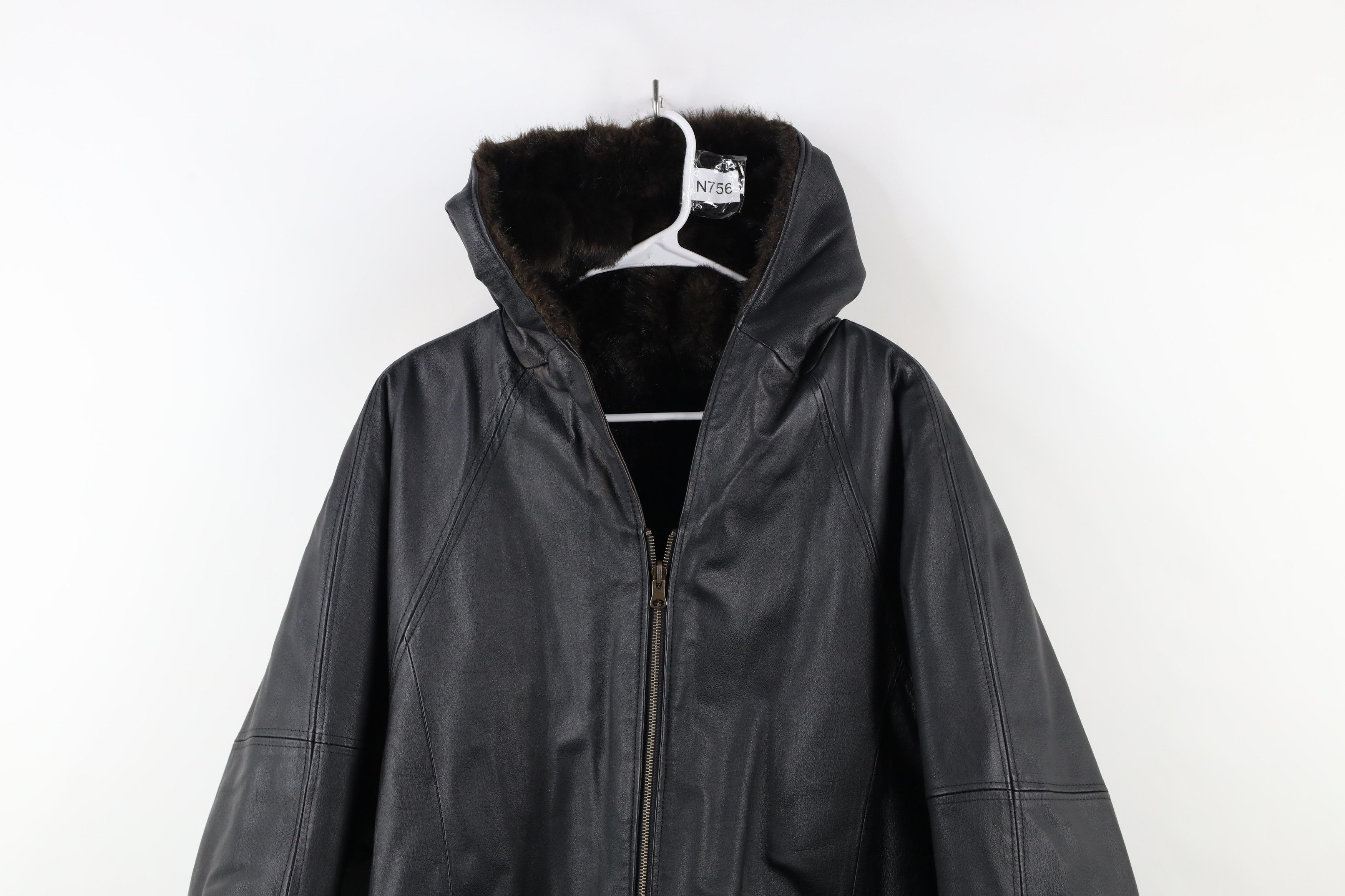 Vintage Vintage 90s Streetwear Reversible Fur Leather Hooded Jacket Size US M / EU 48-50 / 2 - 2 Thumbnail