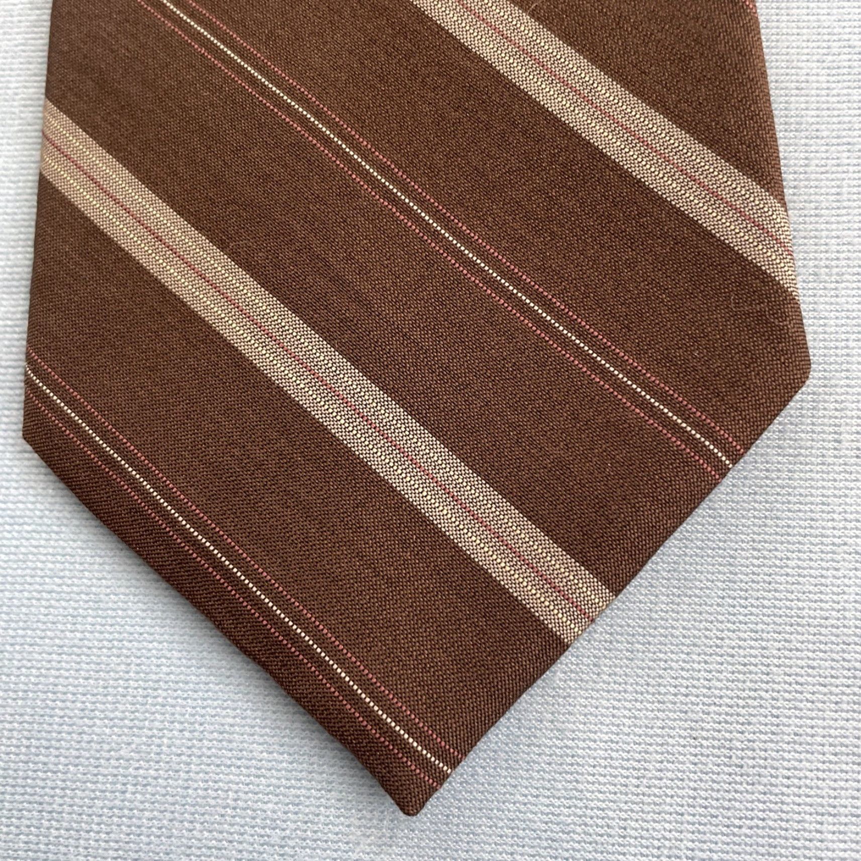 Vintage VINTAGE Imported Fabric All Silk Repp Tie Brown Western Striped Regiment vtg USA 3.2x55 Capsule Necktie Size ONE SIZE - 2 Thumbnail