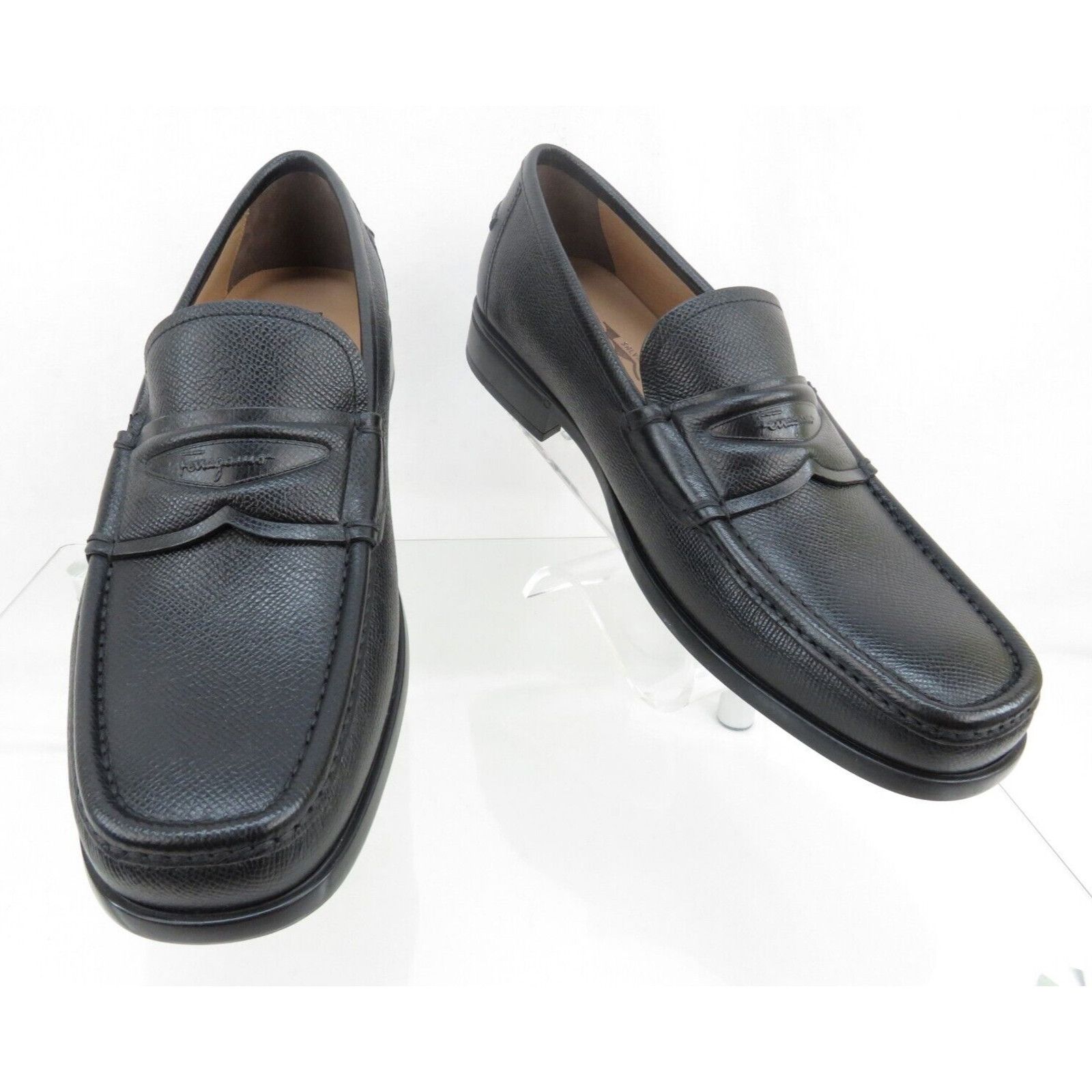 Salvatore Ferragamo LANZAROTE BLACK SAFFIANO LEATHER LOGO PENNY LOAFERS 11 D Size US 11 / EU 44 - 10 Thumbnail