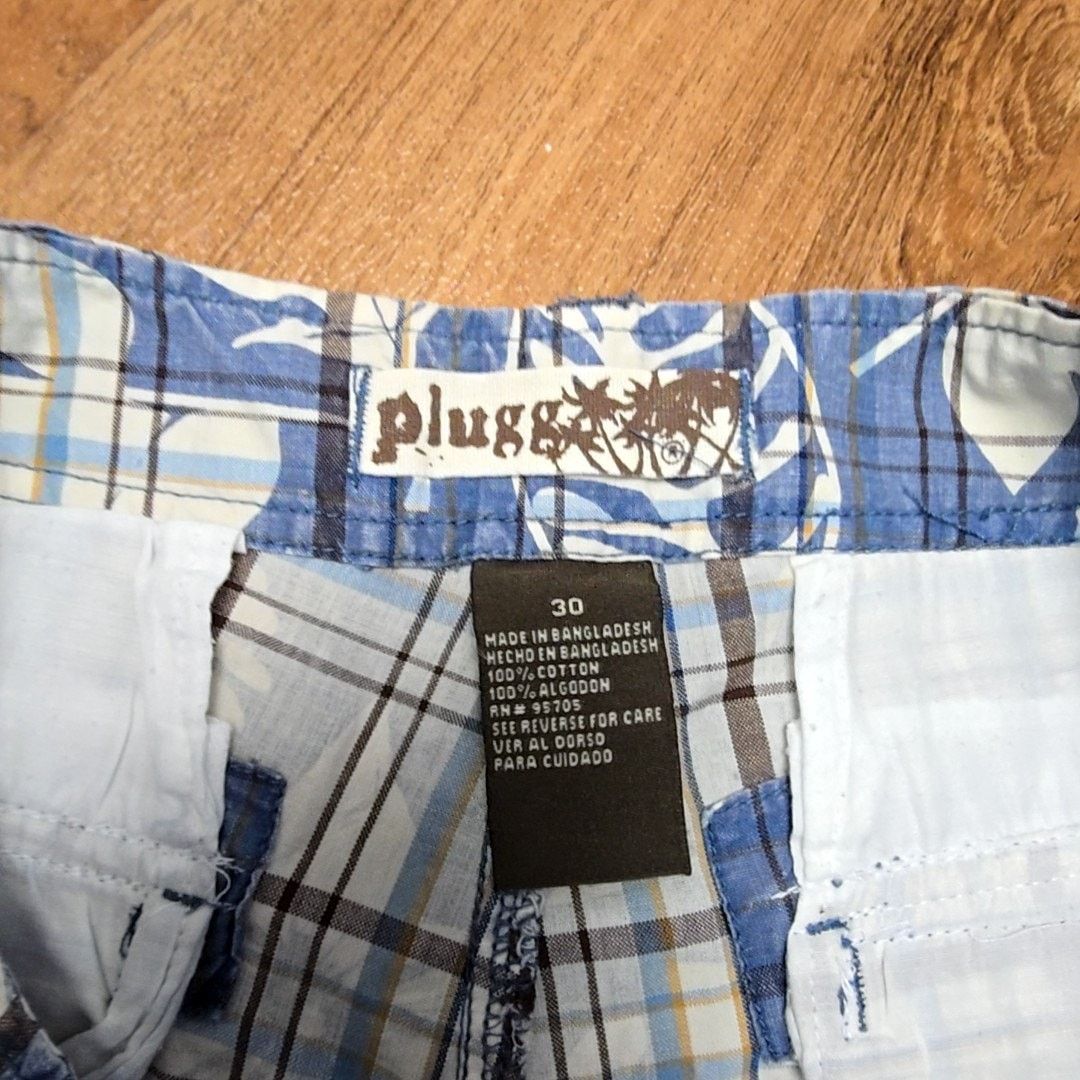 Other Plugg Cargo Shorts Blue Floral Plaid Pattern 34 Mens Shorts Size US 34 / EU 50 - 4 Thumbnail