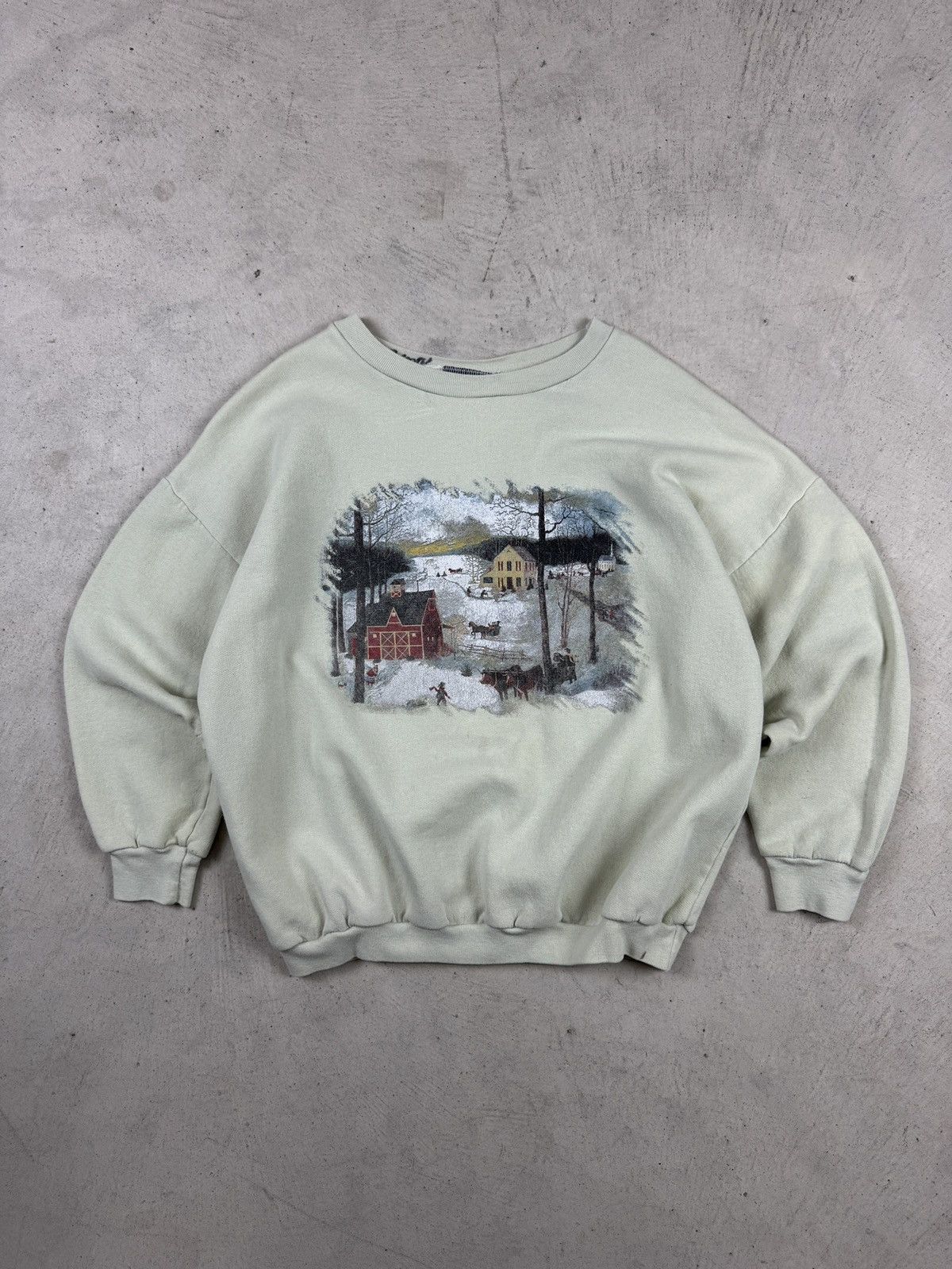 Vintage 1990s Light Green Snowy House Crewneck Size US S / EU 44-46 / 1 - 1 Thumbnail