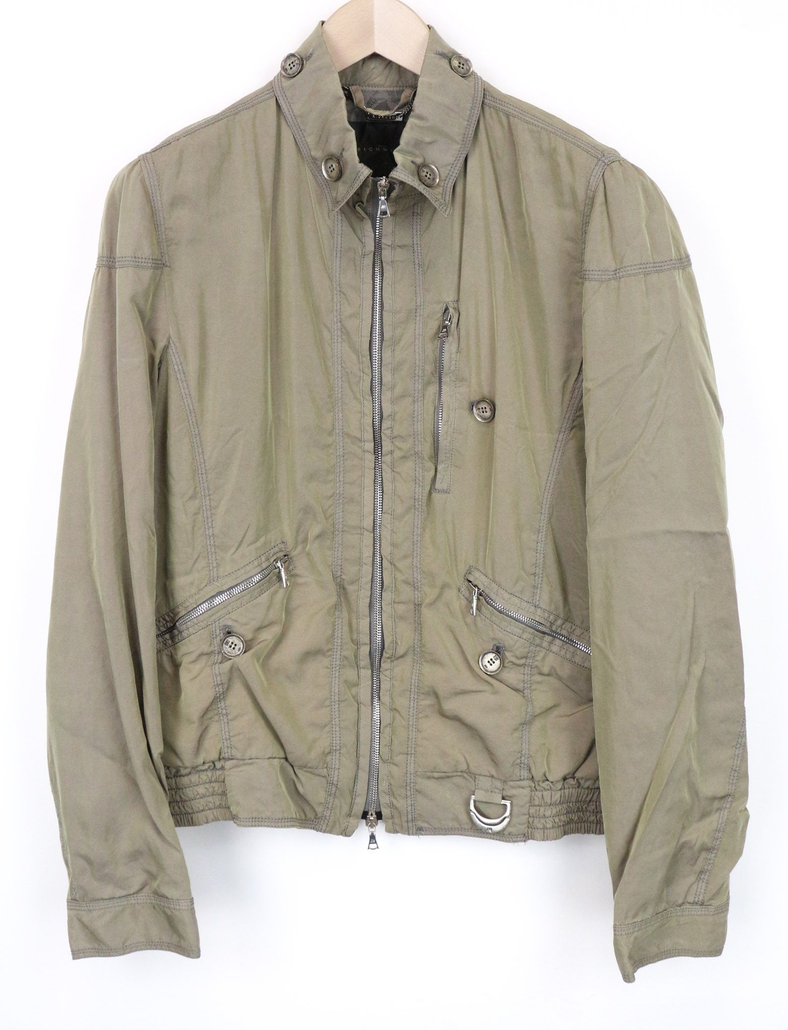 John Richmond EU48 Khaki Green Silk Blend Jacket 74999 Size US M / EU 48-50 / 2 - 1 Thumbnail