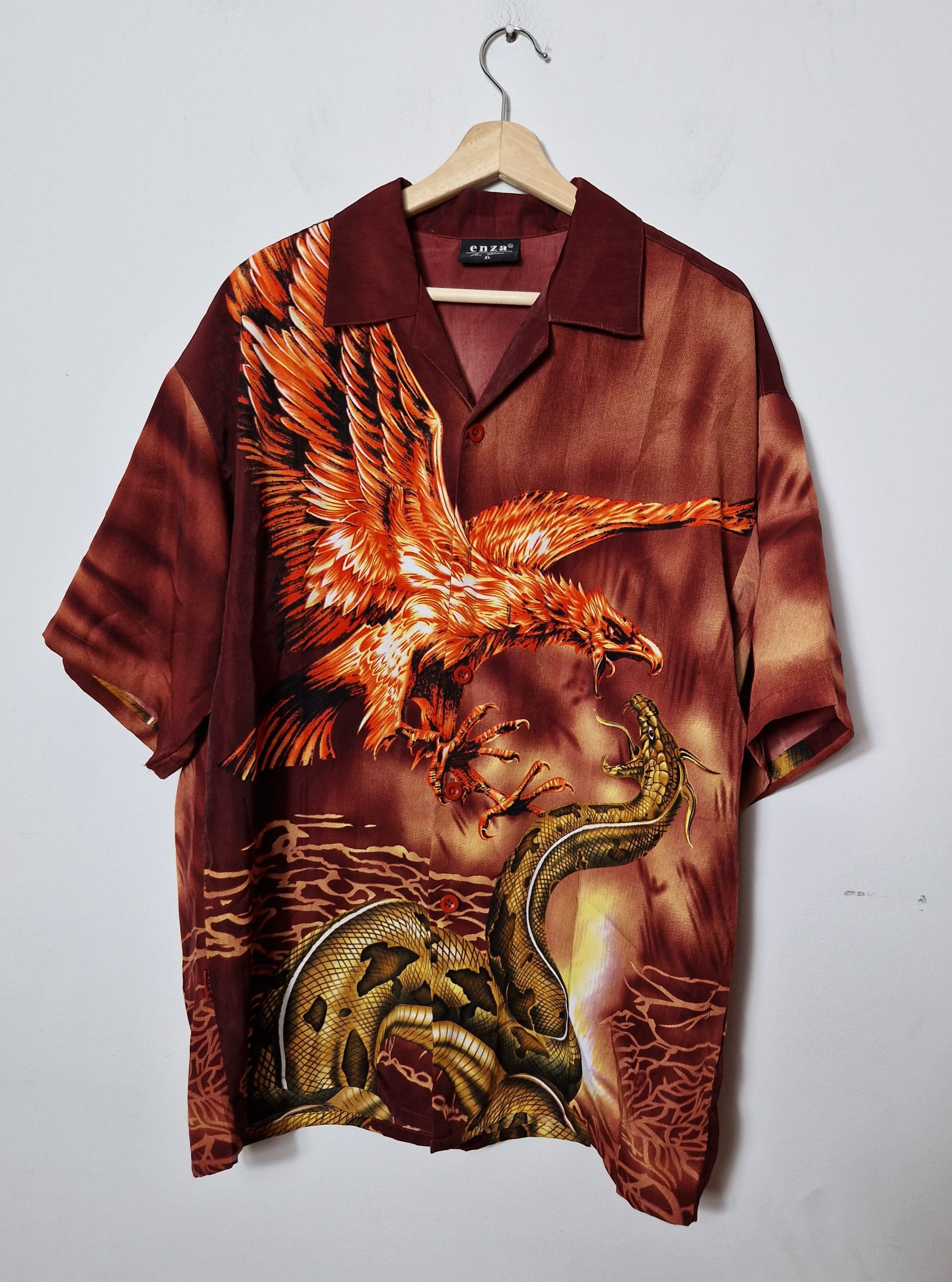Japanese Brand vintage crazy shirt full printed pheonix shirt Size US XXL / EU 58 / 5 - 1 Thumbnail