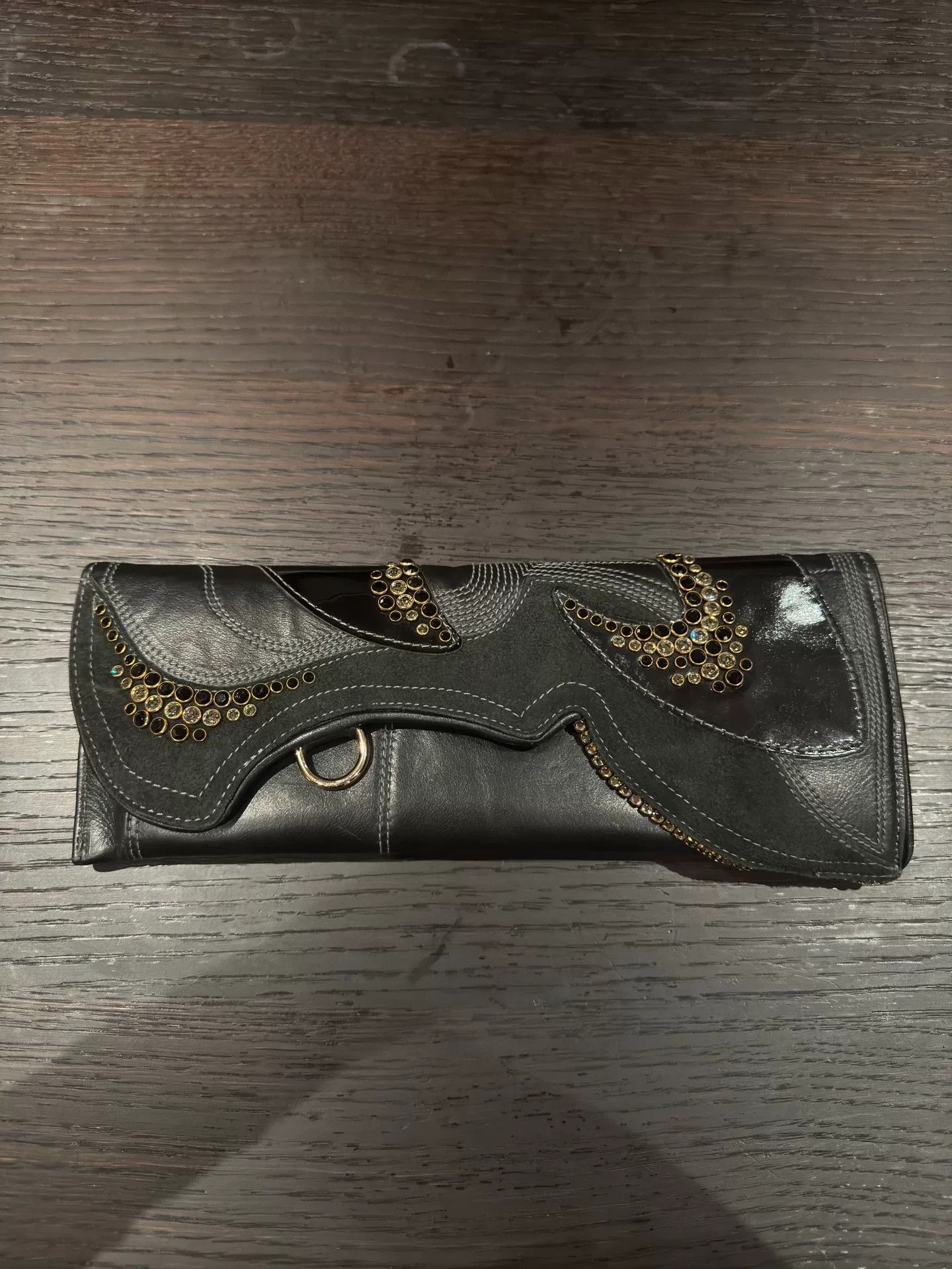 Vintage stylish black leather hand clutch bag Size ONE SIZE - 1 Thumbnail