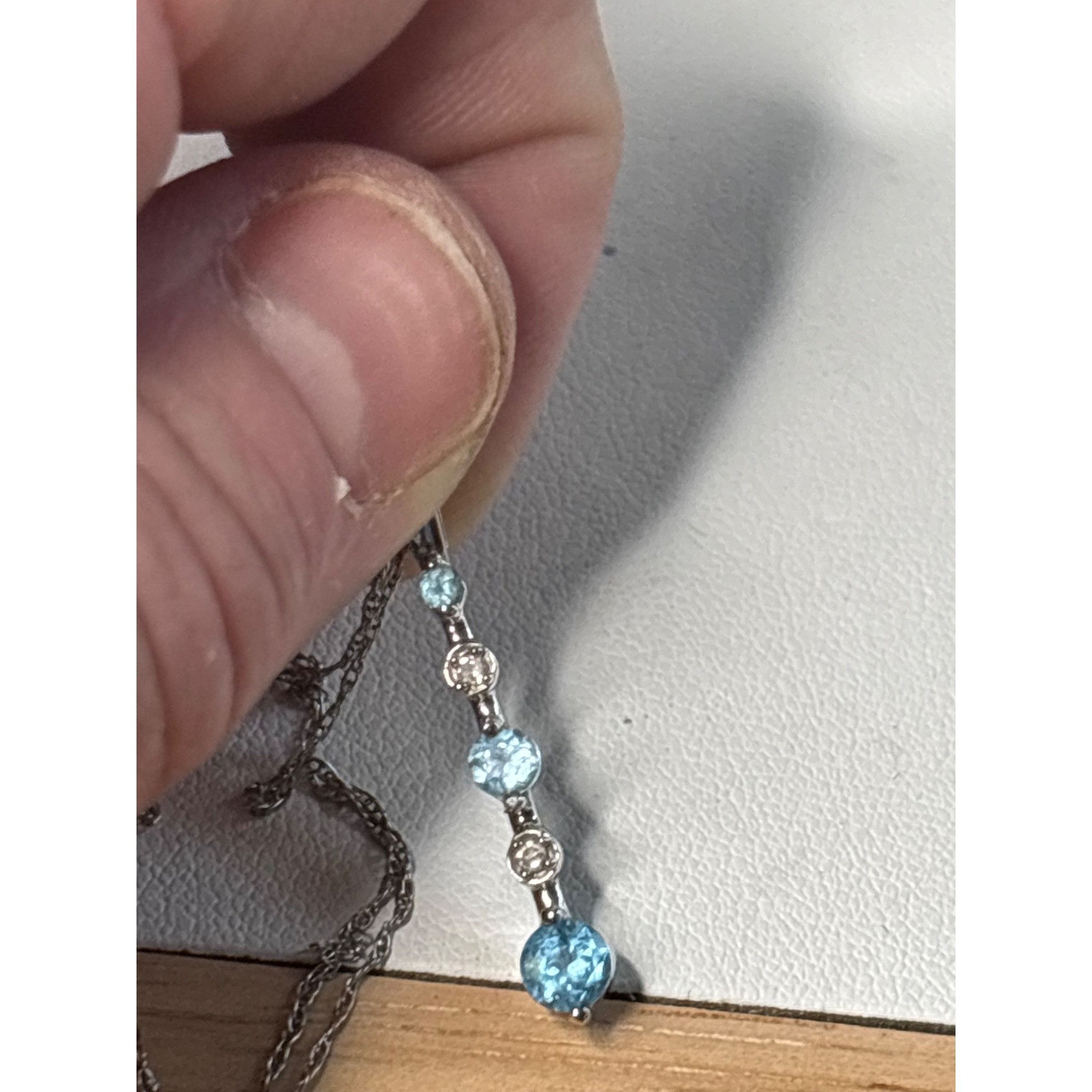 Other 925 Sterling Silver Necklace With Blue & Clear Gemstone Pend Size ONE SIZE - 4 Thumbnail