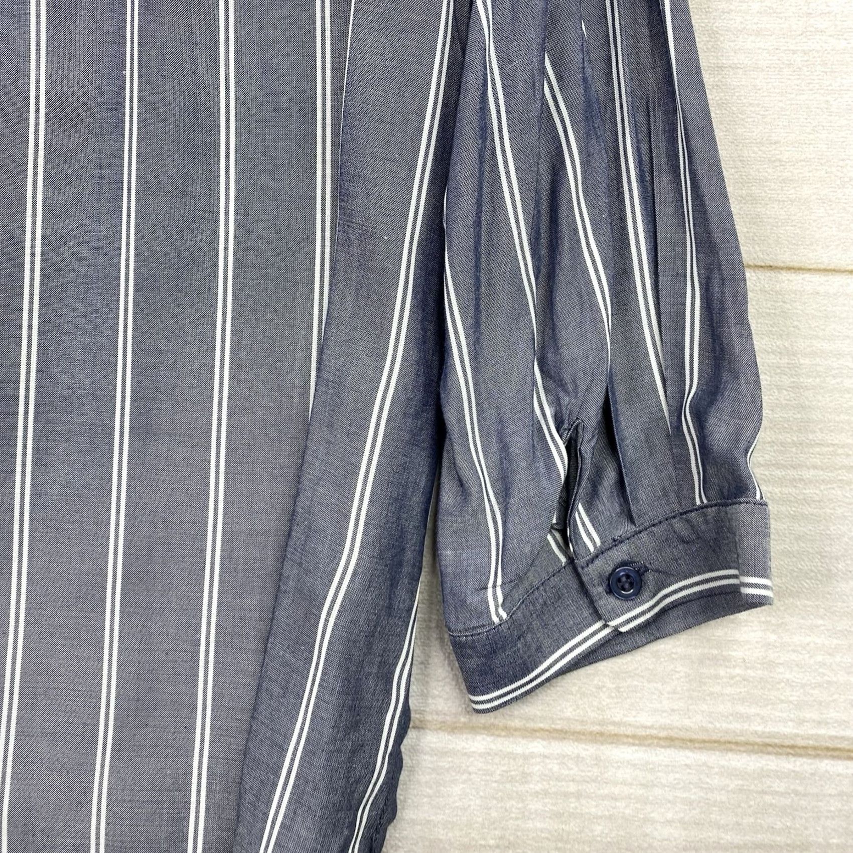 Vintage Sweet Wanderer Blouse Shirt XL Womens Blue Striped 3/4 Sleeve NWT Button Up Tie Neck Size XL / US 12-14 / IT 48-50 - 7 Thumbnail