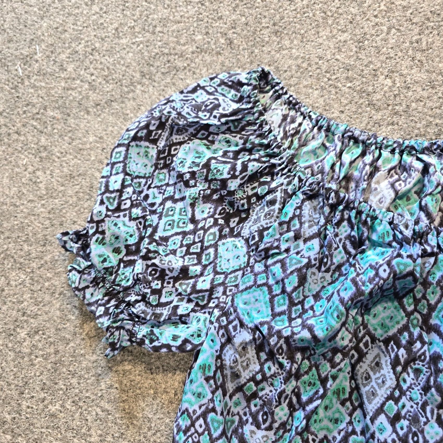 Joie Joie Top Women Size S Blue Purple Silk Geometric Classic Peasant Boho Casual Puff Sleeve Short Sleeve Pullover Blouse Womens Size S / US 4 / IT 40 - 4 Thumbnail