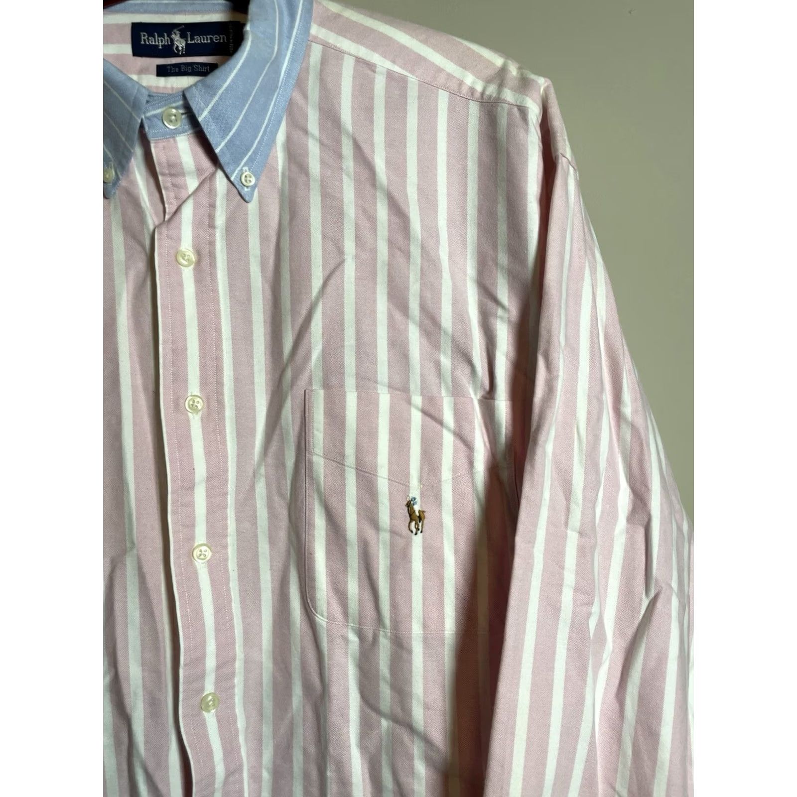 Polo Ralph Lauren VINTAGE Polo Ralph Lauren Shirt Big & Tall XL Mens Striped Pink Blue Cotton Button-Up Collared Long Sleeve 90s Retro Classic Preppy Size US XL / EU 56 / 4 - 4 Thumbnail
