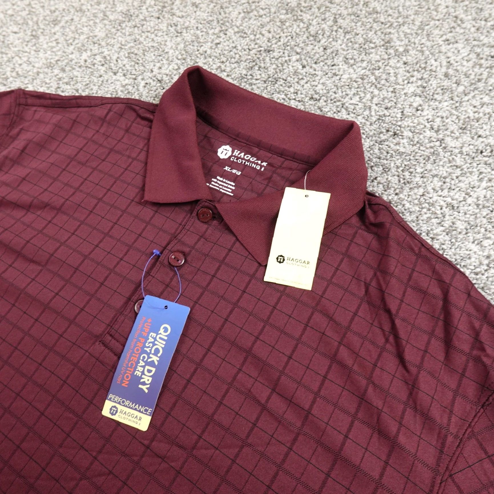 Haggar Haggar Polo Shirt Mens XL Red Purple Performance Golf Short Sleeve UPF UV Quick Dry Easy Care Tagless 100% Polyester Size US XL / EU 56 / 4 - 2 Thumbnail