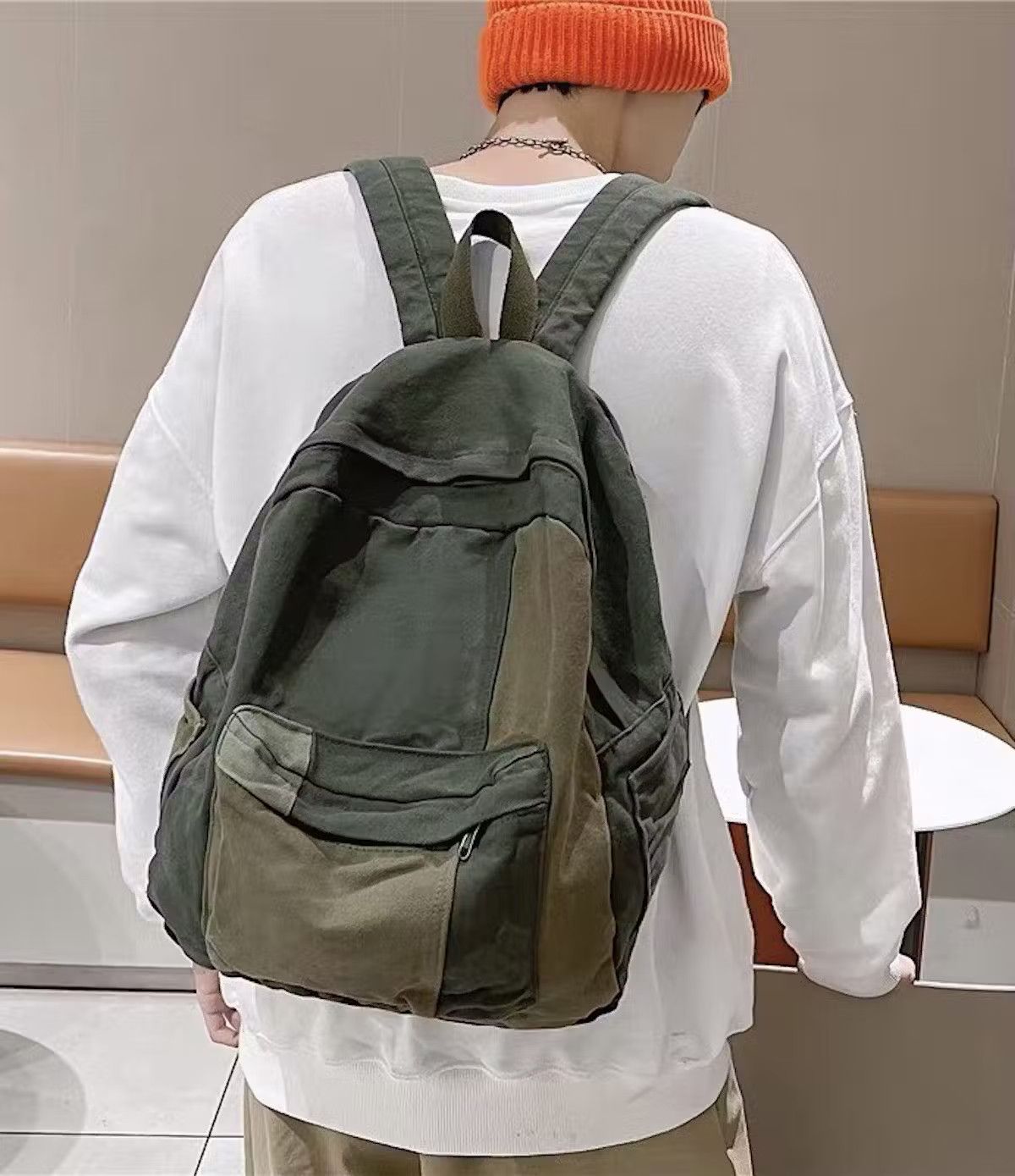 Japanese Brand Fashion patchwork canvas backpack aesthetic Size ONE SIZE - 2 Thumbnail