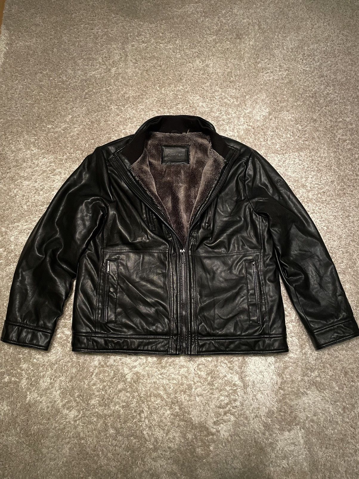 image of Calvin Klein Leather / Fur Jacket Us L in Black, Men's (Size Large)