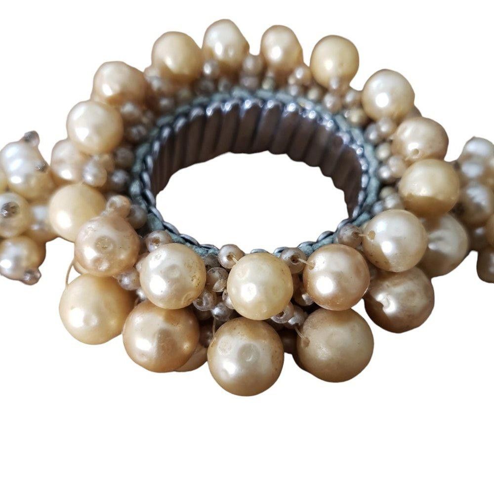 Designer Simulated Pearl Double Row Beaded Bracelet with Clip Earring Size ONE SIZE - 2 Thumbnail