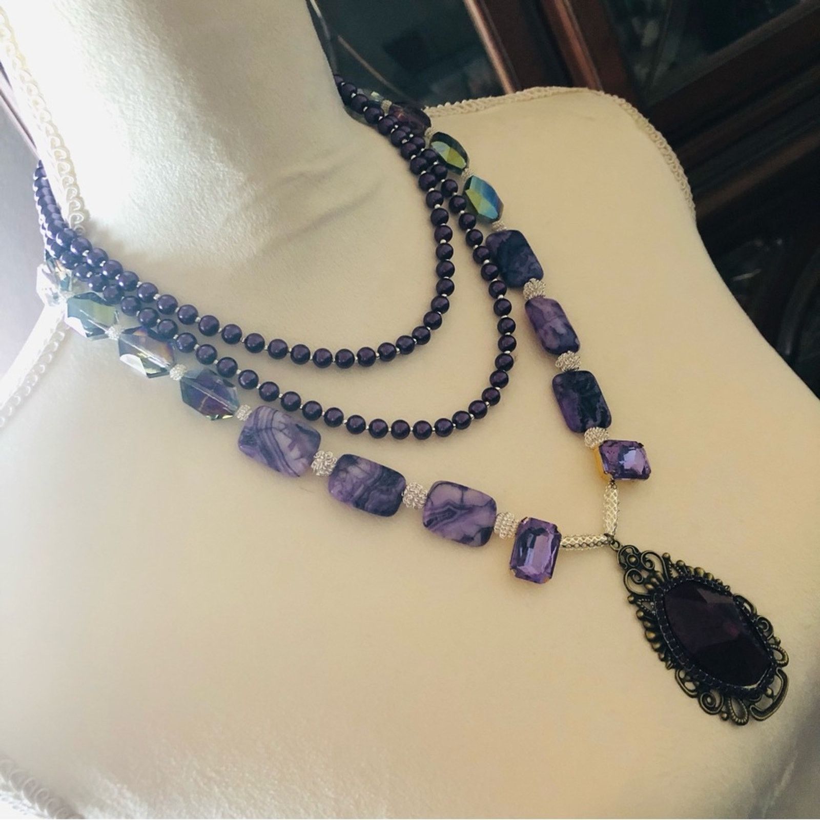 Handmade Handcrafted “purple power” genuine onyx necklace Size ONE SIZE - 3 Thumbnail