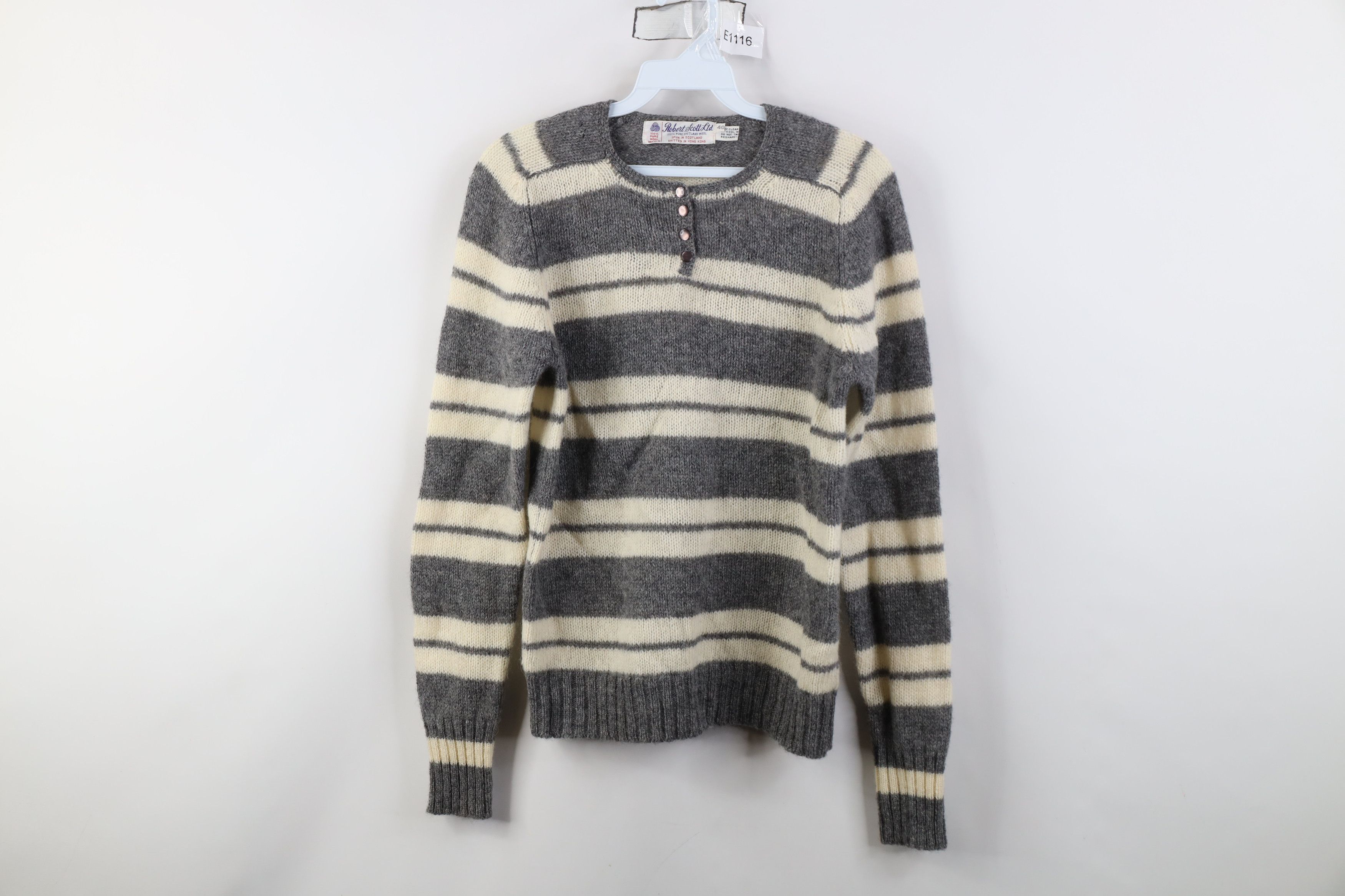 Vintage Vintage 60s 70s Streetwear Striped Wool Knit Henley Sweater Size S / US 4 / IT 40 - 1 Thumbnail