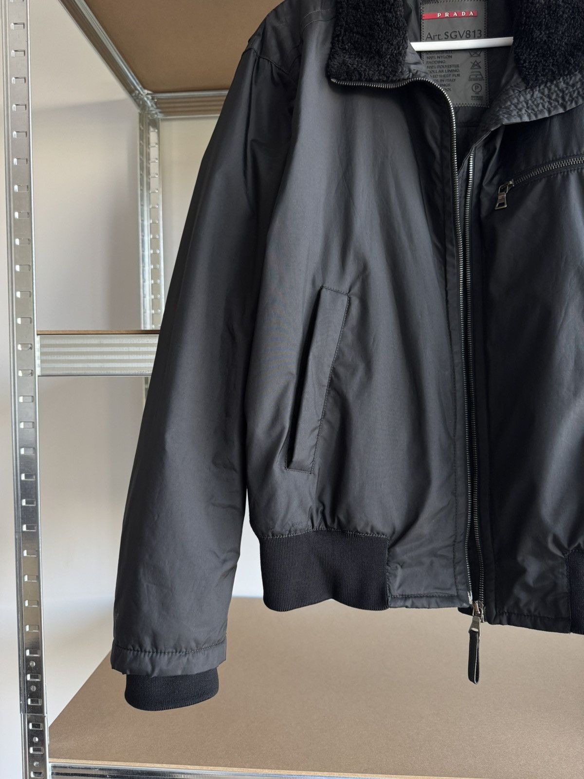 Prada Vintage Prada Black Tab Nylon Fur Bomber Jacket 2000s Luxury Size US L / EU 52-54 / 3 - 3 Thumbnail