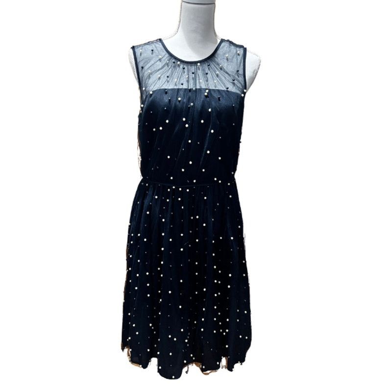 MAGGY LONDON MAGGY LONDON Navy Mesh Pearl Embellished A-line Dress Sz 8 Size M / US 6-8 / IT 42-44 - 3 Thumbnail