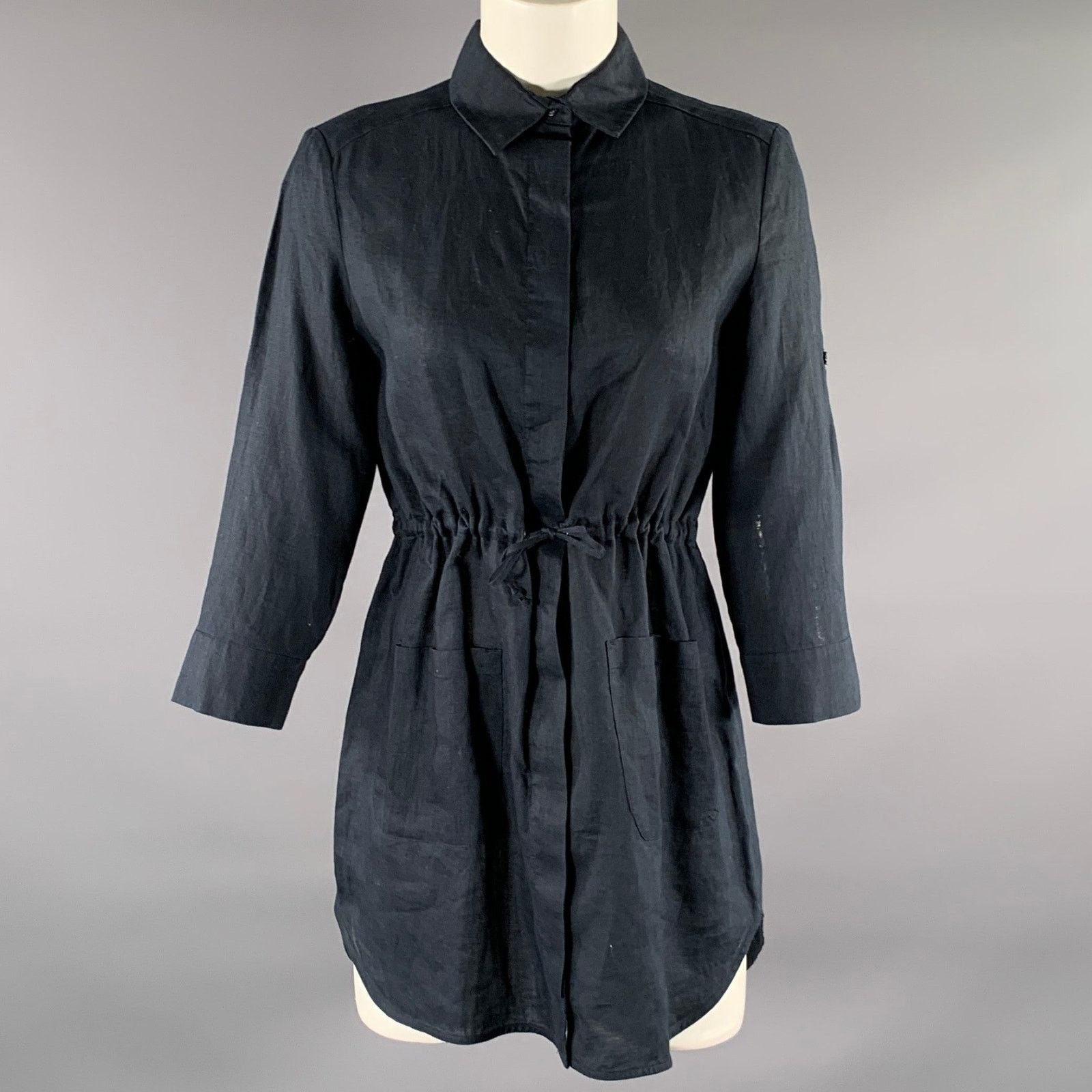 Max Mara MAX MARA Size M Navy Linen Long Sleeve Shirt Size M / US 6-8 / IT 42-44 - 1 Thumbnail