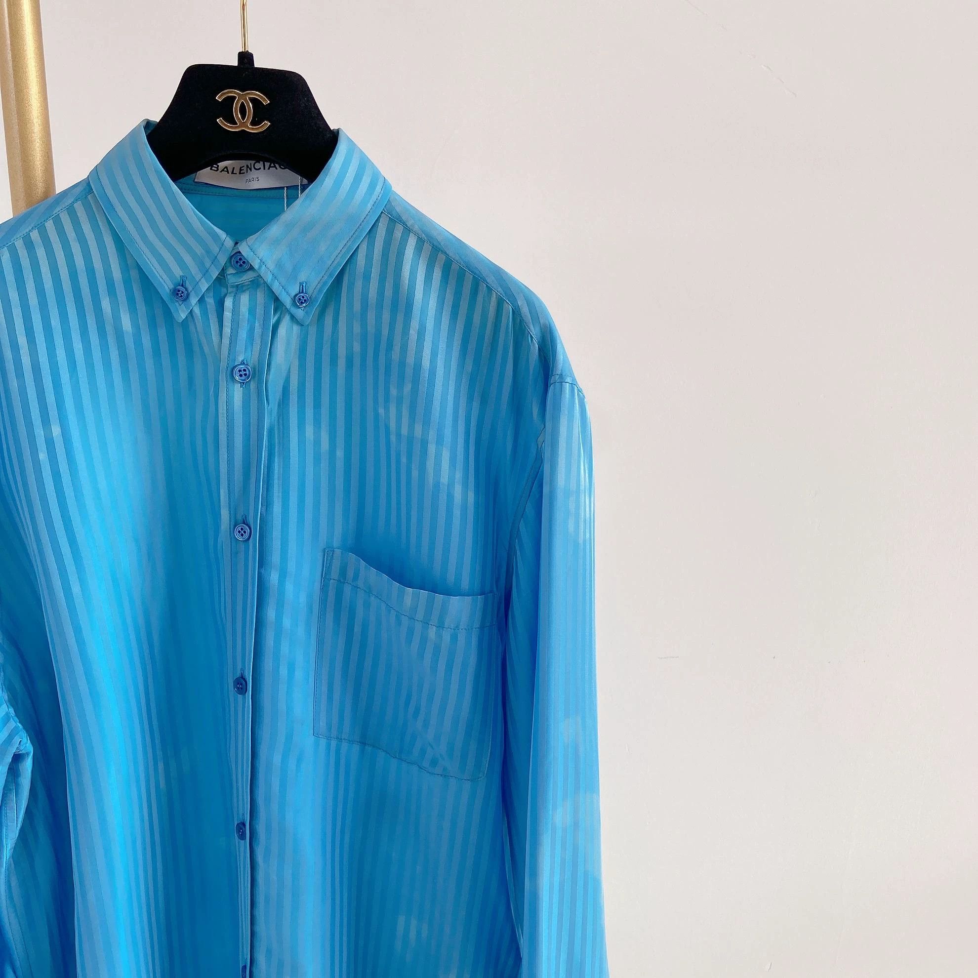 Balenciaga Balenciaga Women's Blue Vertical Stripe Shirt 34 Size XXS / US 00 / IT 34 - 3 Thumbnail