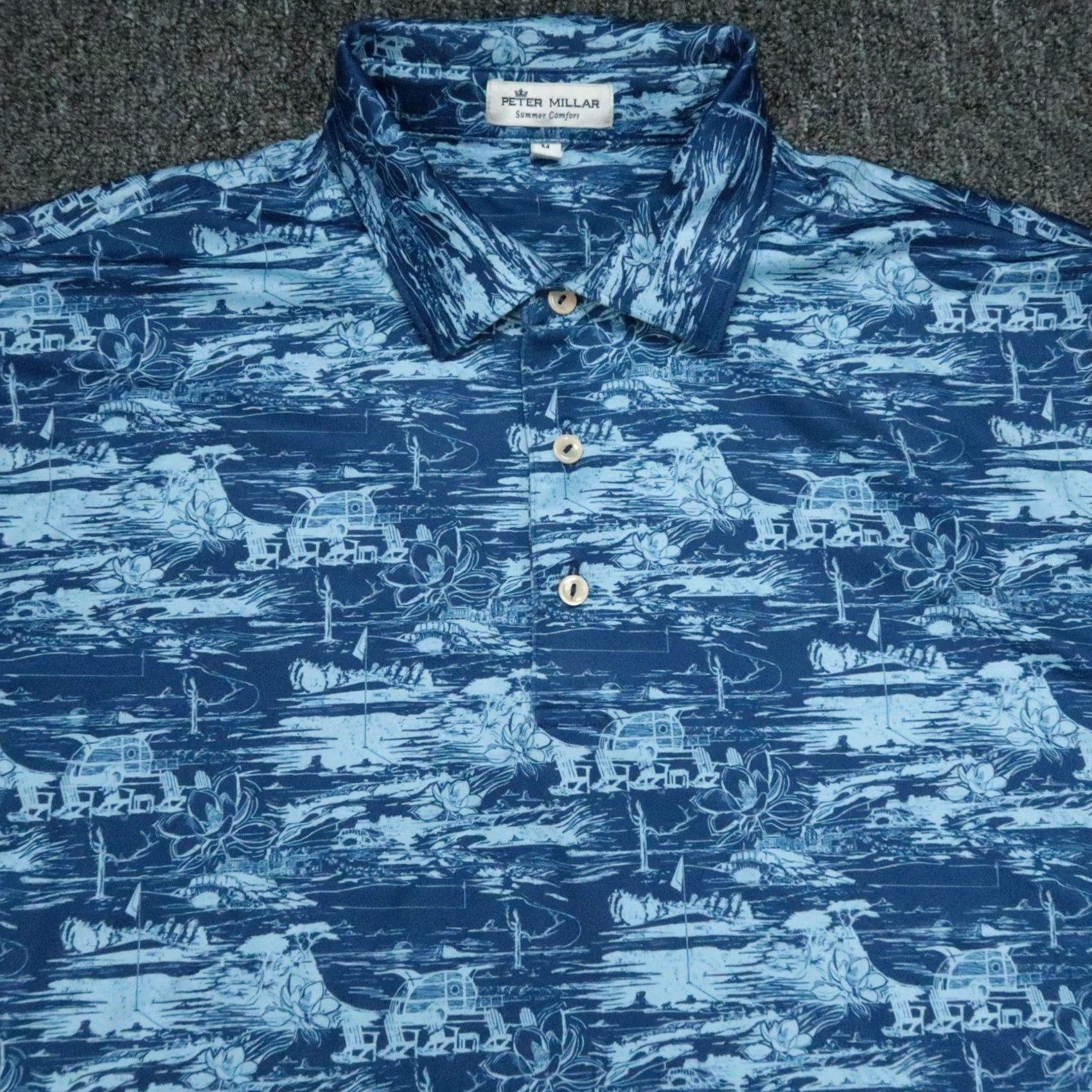 Peter Millar Peter Millar Polo Shirt Mens Medium Blue 46 Chest Graphic Print Short Sleeve Collared Button Size US M / EU 48-50 / 2 - 2 Thumbnail