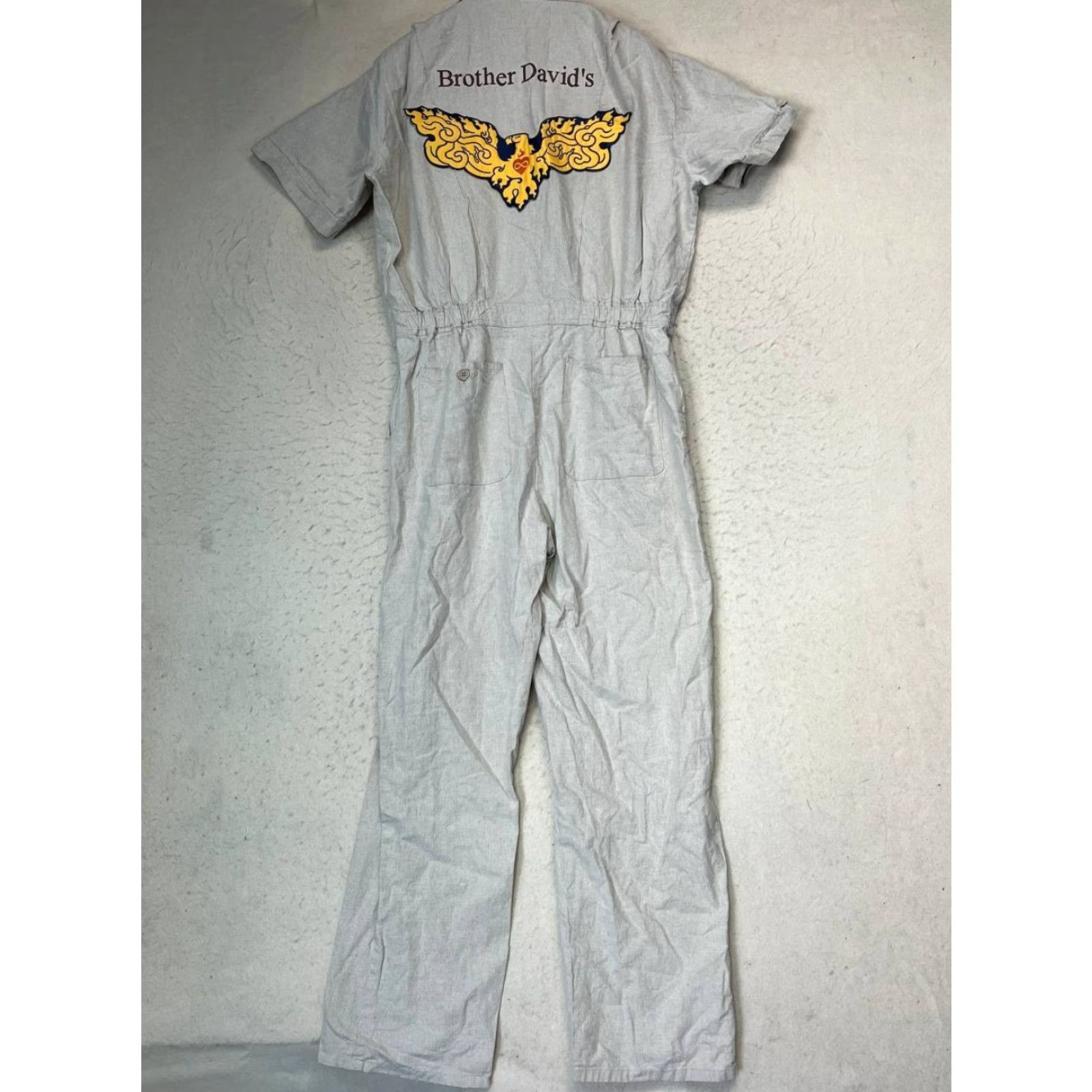 Vintage Hemp Zoo Jumpsuit Women Large White Hemp Blend Short Sleeve Cap Sleeve V-Neck Button Pockets Tapered Leg One-Piece Casual Wear Size 36" / US 14 / IT 50 - 2 Thumbnail
